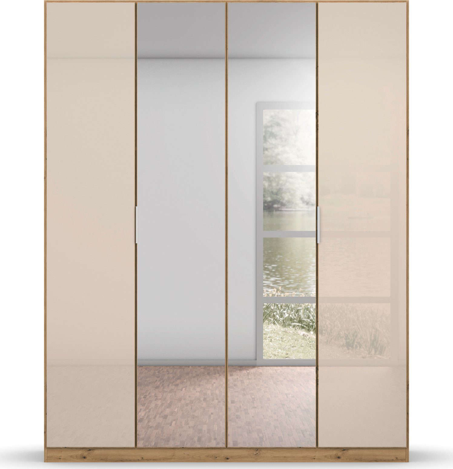inkl. Drehtürenschrank Glasfront 2 Böden mit Spiegel, Innenschubladen sowie extra rauch Koluna