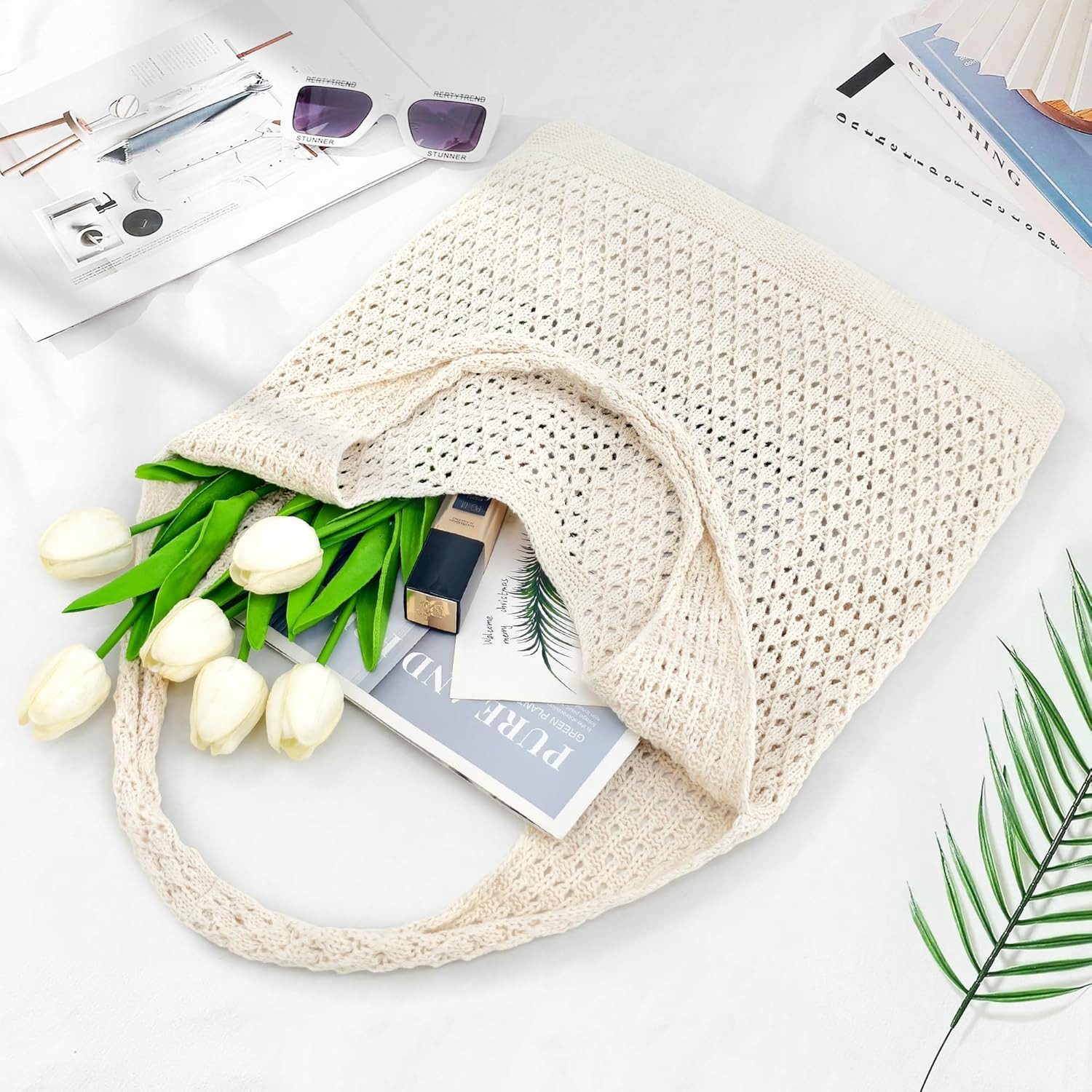 FOUORTUNATE-BEE Schultertasche Boho Stricktasche – Groß, vielseitig und perfekt für den Alltag, Modische Bohemian Stricktasche für Freizeit und Alltag