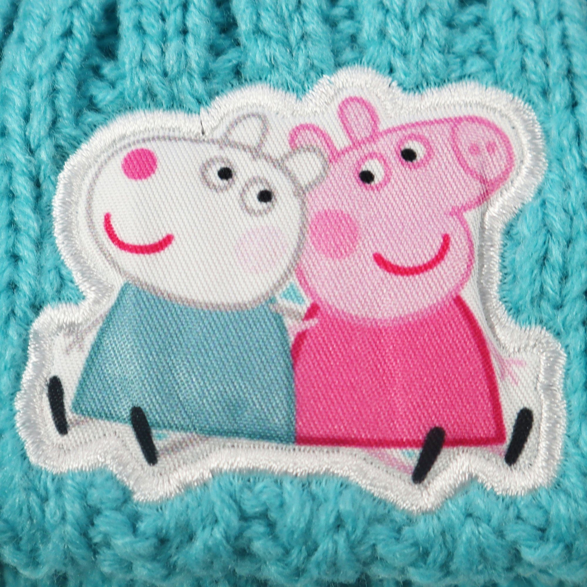 Peppa Pig Bommelmütze Peppa Wutz Kinder Wintermütze plus Handschuhe Gr. 52 bis 54