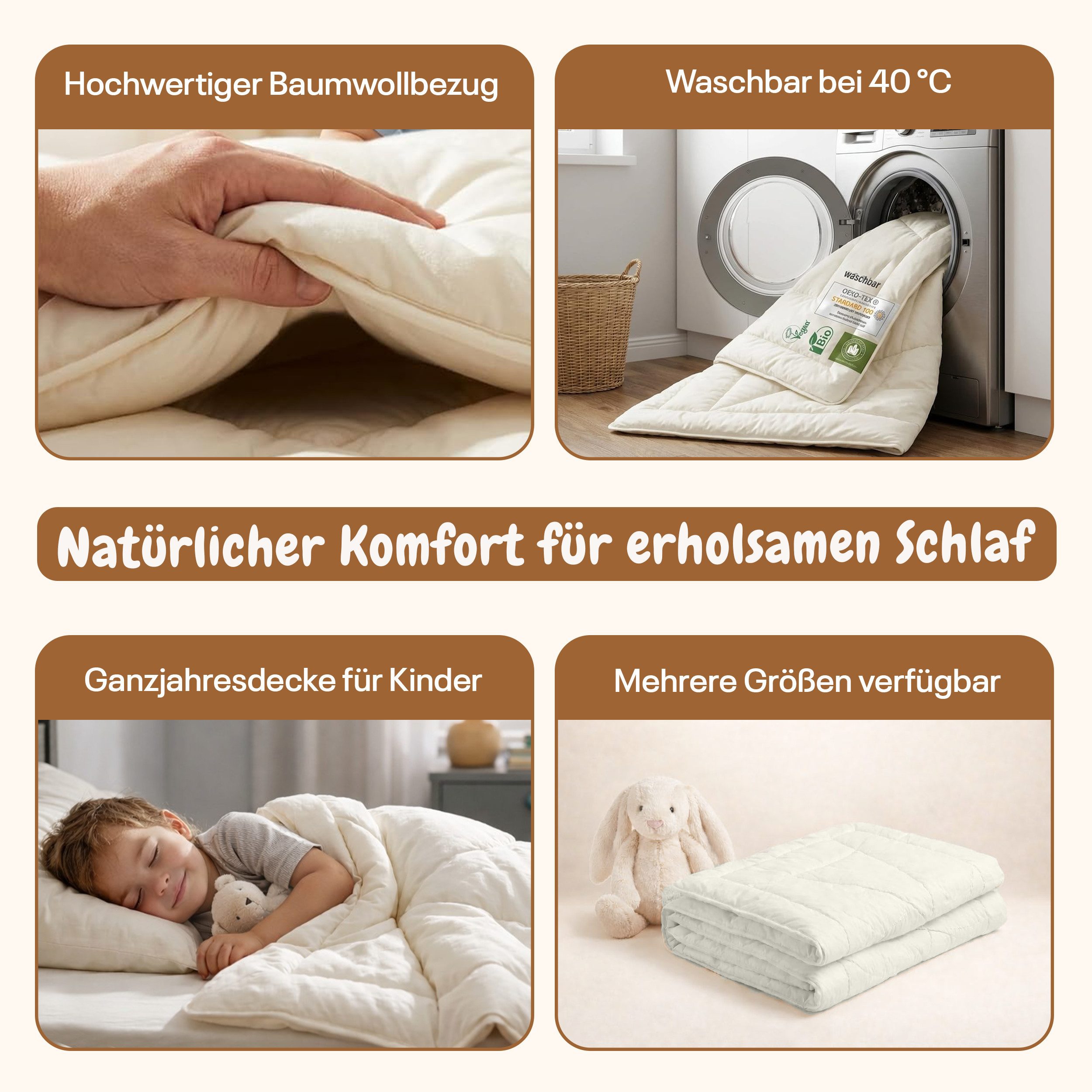 geborgenschlafen Naturfaserbettdecke aus Baumwolle & Leinen – Bio Ganzjahresdecke - vegan, Füllung: 60% Leinen und 40% Baumwolle, Für alle Jahreszeiten – temperaturausgleichend