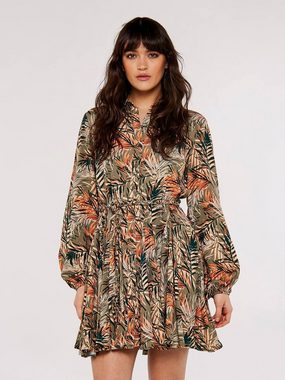 Apricot Klassische Bluse Tropical Leaves Belt Shirt Dress, mit Taillengürtel, mit tollem Druck