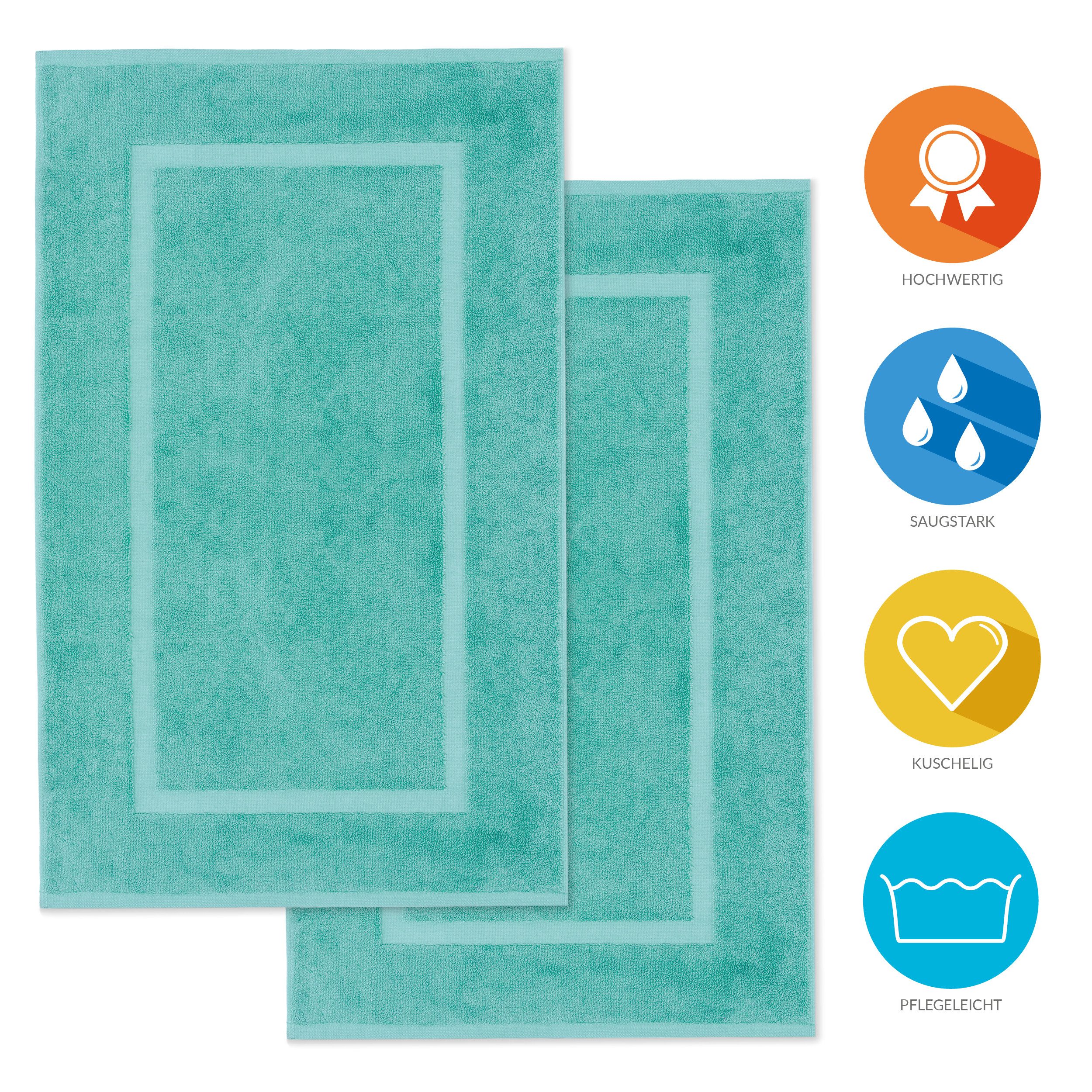 Lavea Badematte 2er Set Badeteppiche Elena Frottee 50x80 cm Badvorleger, 100% Baumwolle, 500 g/m² Frottier, weich & saugstark, pflegeleicht