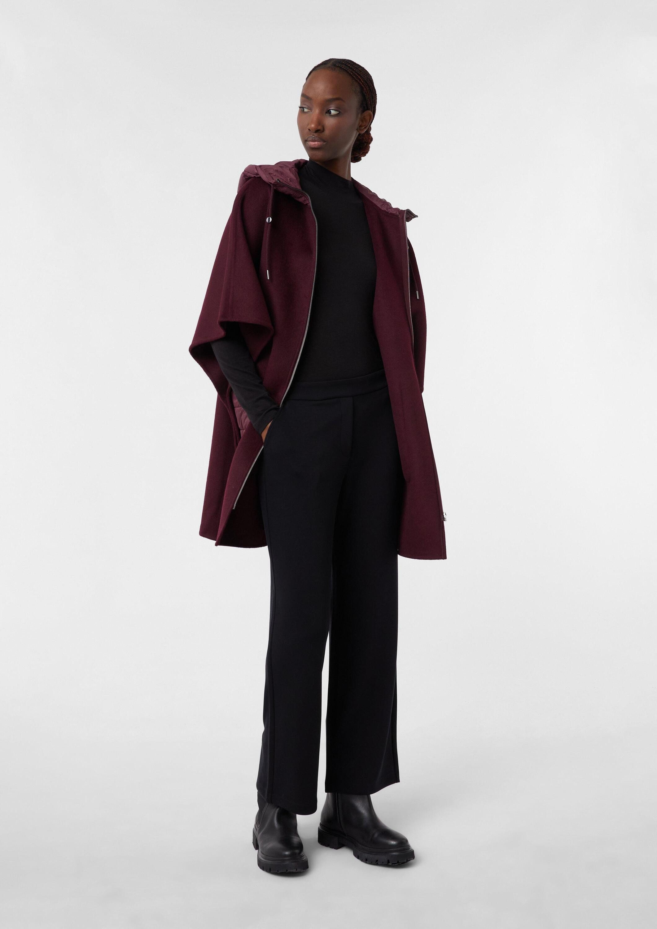 comma Poncho Outdoor-Umhang Woll-Cape mit wattierter Kapuze und aufgesetzten Taschen