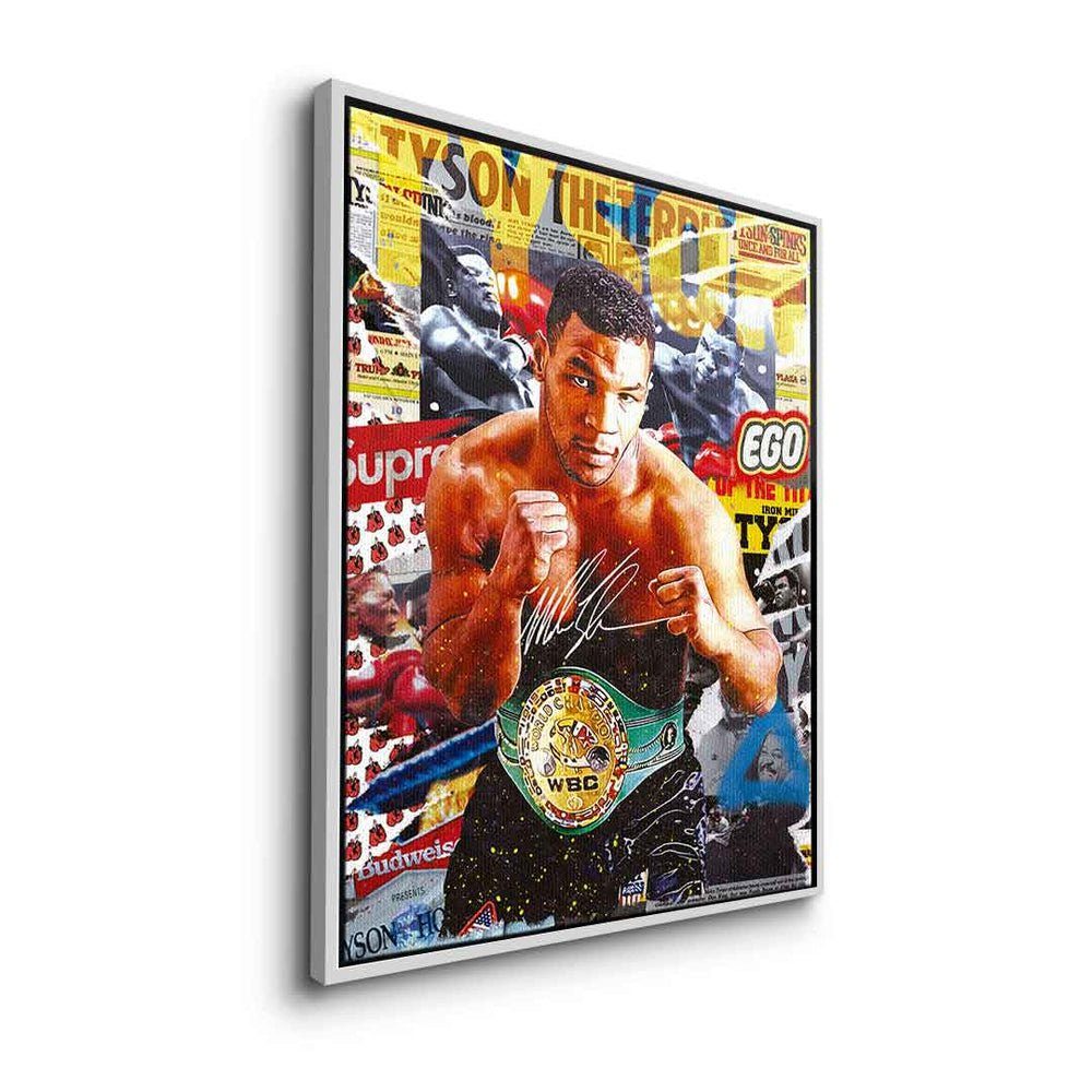Leinwandbild DOTCOMCANVAS® Pop Collage Mike Rahmen Tyson Mike, Iron Art Leinwandbild Sport weißer Iron Mike Boxer