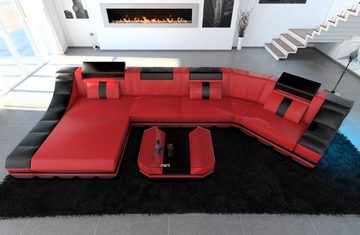 Sofa Dreams Wohnlandschaft Ledercouch Turino C Form Ledersofa Leder Sofa, Couch, mit LED, wahlweise mit Bettfunktion als Schlafsofa, Designersofa