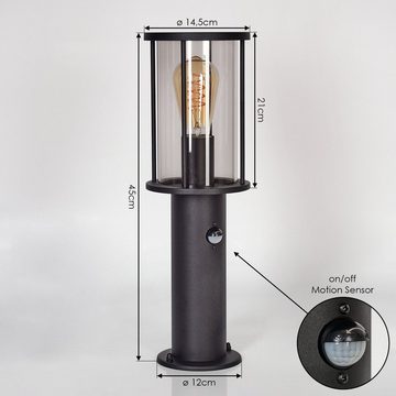 hofstein Pollerleuchte mit Bewegungsmelder, ohne Leuchtmittel, aus Metall/Glas in Schwarz/Rauchfarben, Wegeleuchte 45cm, IP54, 1x E27