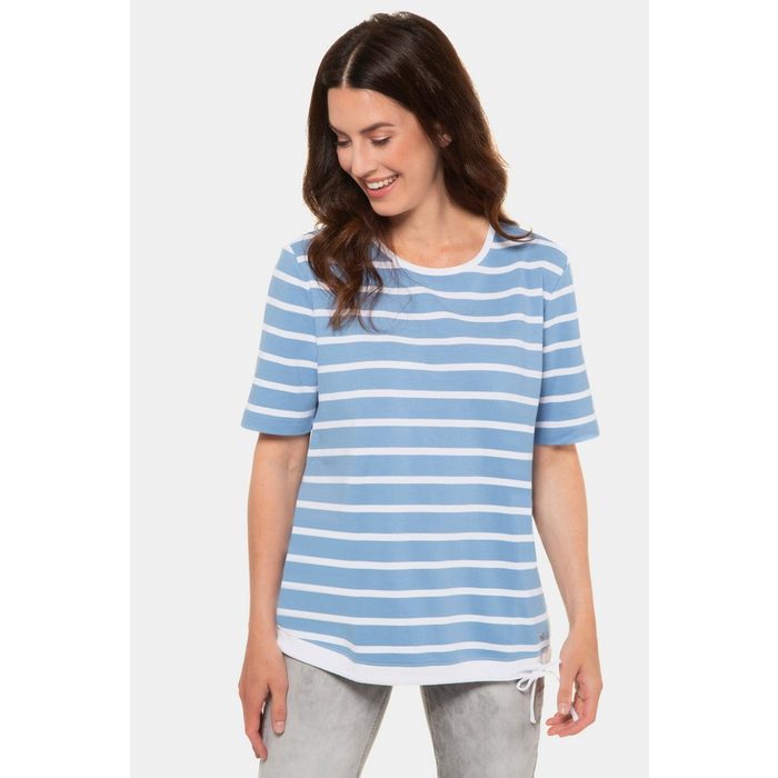 Gina Laura Sweatshirt T-Shirt Streifen Saum-Bindeband Piquéqualität
