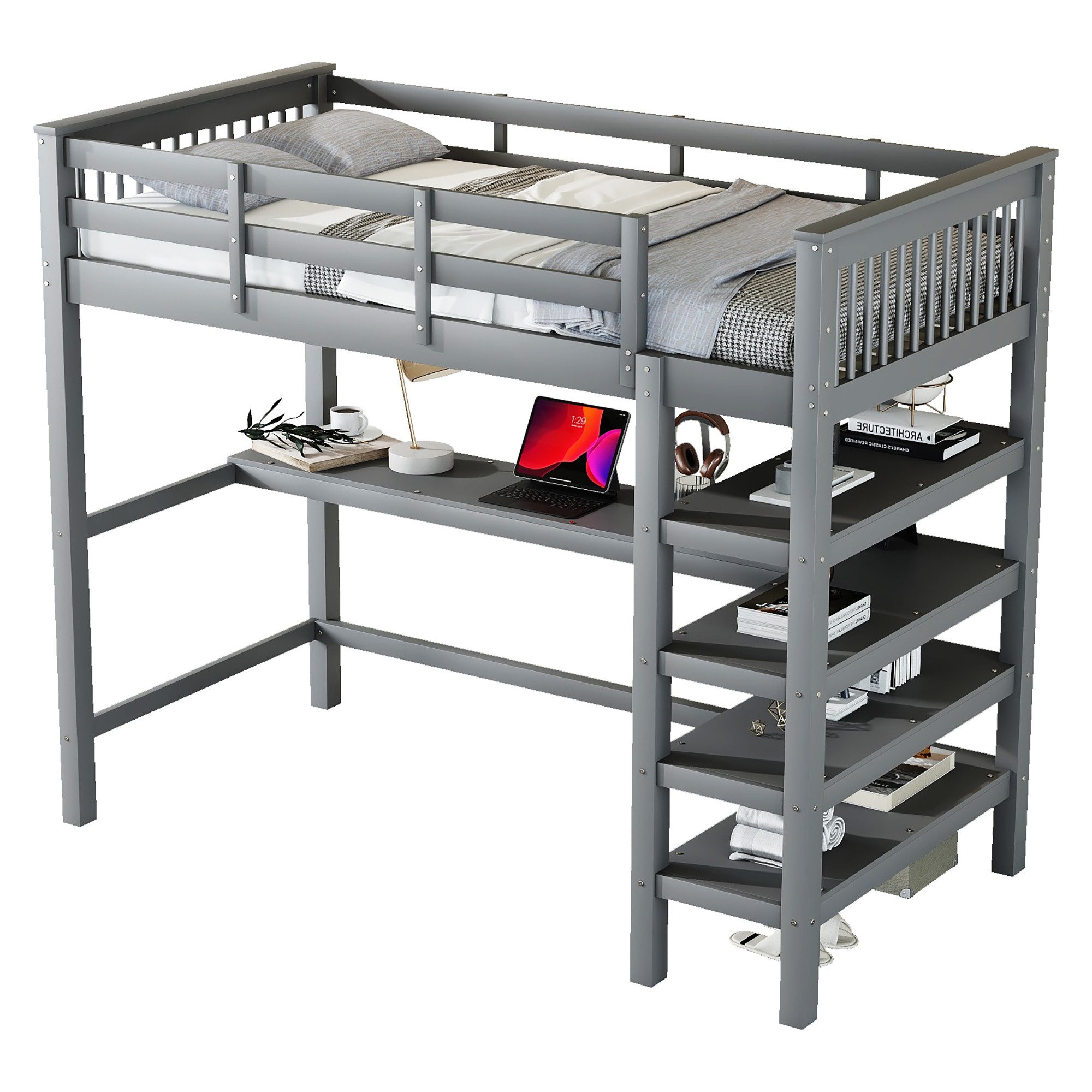 Flieks Hochbett Kiefernholzbett Kinderbett Lattenrost 90x200cm günstig online kaufen
