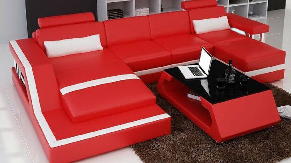 JVmoebel Wohnlandschaft Designer Wohnlandschaft Big Modernes Ledersofa mit USB, Made in Europa