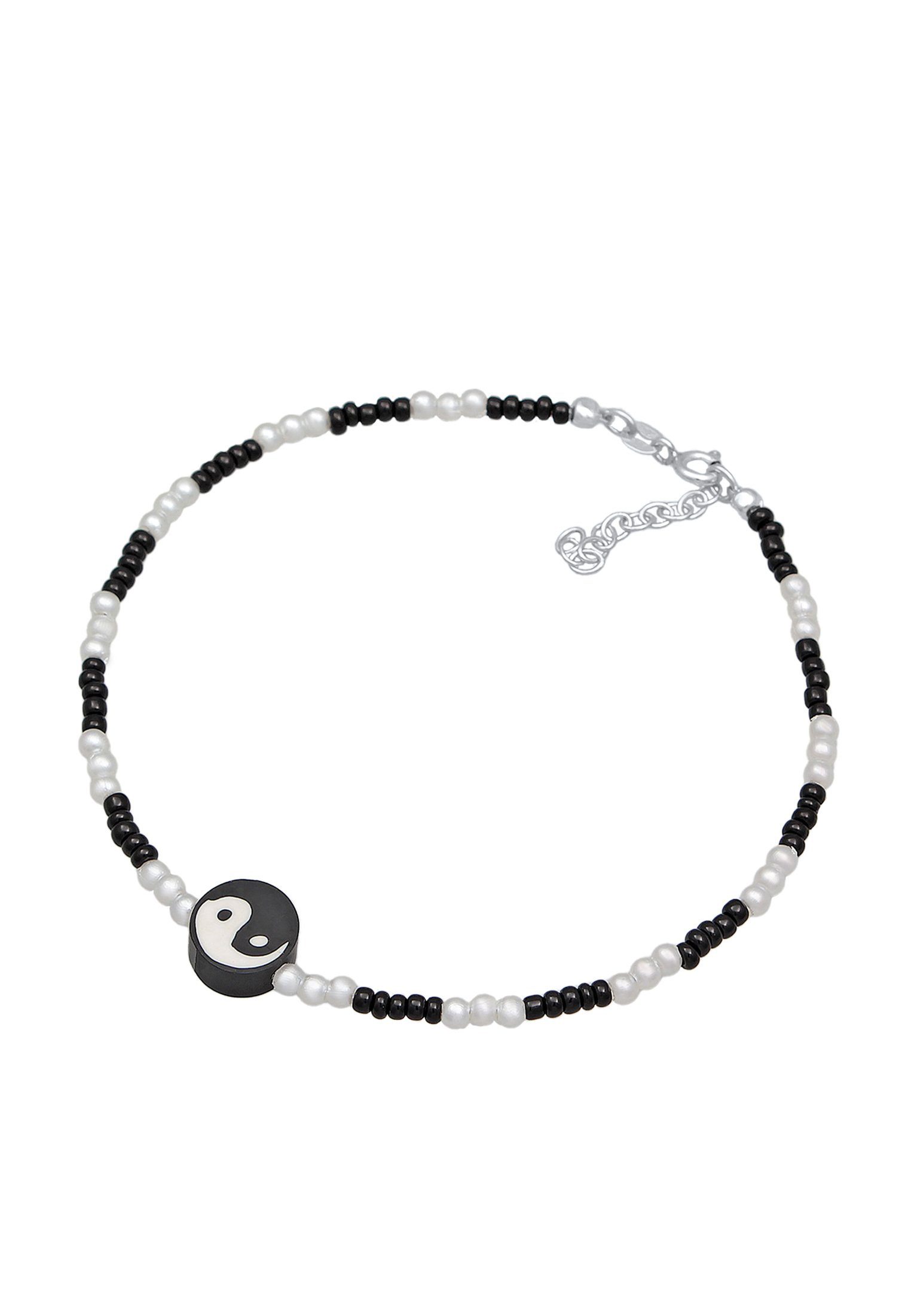 Elli Fußkette Yin Yang Glasperlen synth. Perlen 925 Silber, Yin und Yang