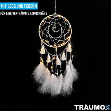 MAVURA Traumfänger TRÄUMOX Traumfänger LED Perlenfeder Dreamcatcher, beleuchtet Dekoration mit weißen Federn