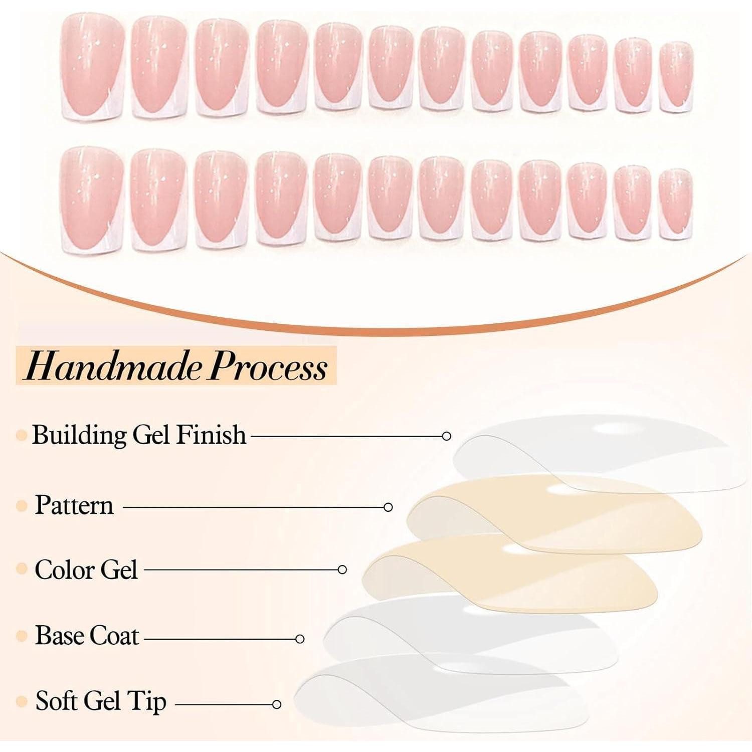 LuxusKollektion Kunstfingernägel 24 Stücke French Nails Kurz Weiß Press on Nails Acryl Nägel Art – Bild 5 von 5