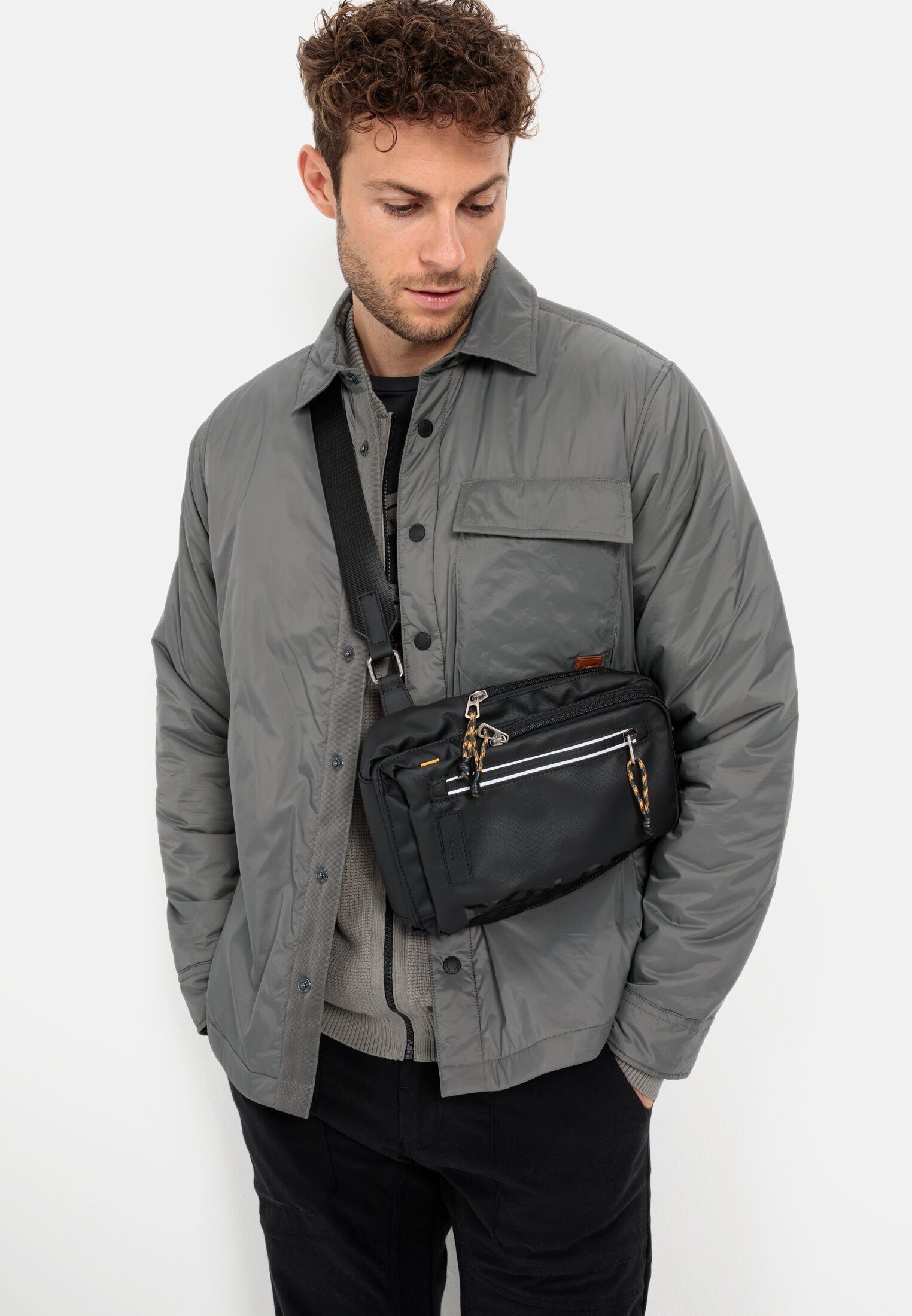 camel active Hemdjacke mit Druckknöpfe Langarm Kentkragen Markenlabel