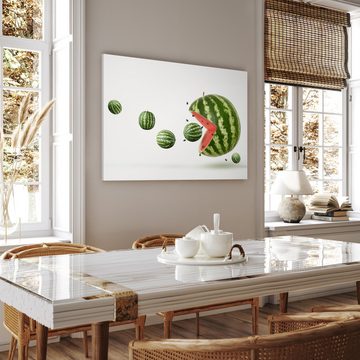 wandmotiv24 Leinwandbild Obst & Gemüse, Querformat, Wassermelone, Pacman, Küche, Essen & Trinken (1 St), Wandbild, Wanddeko, Leinwandbilder in versch. Größen