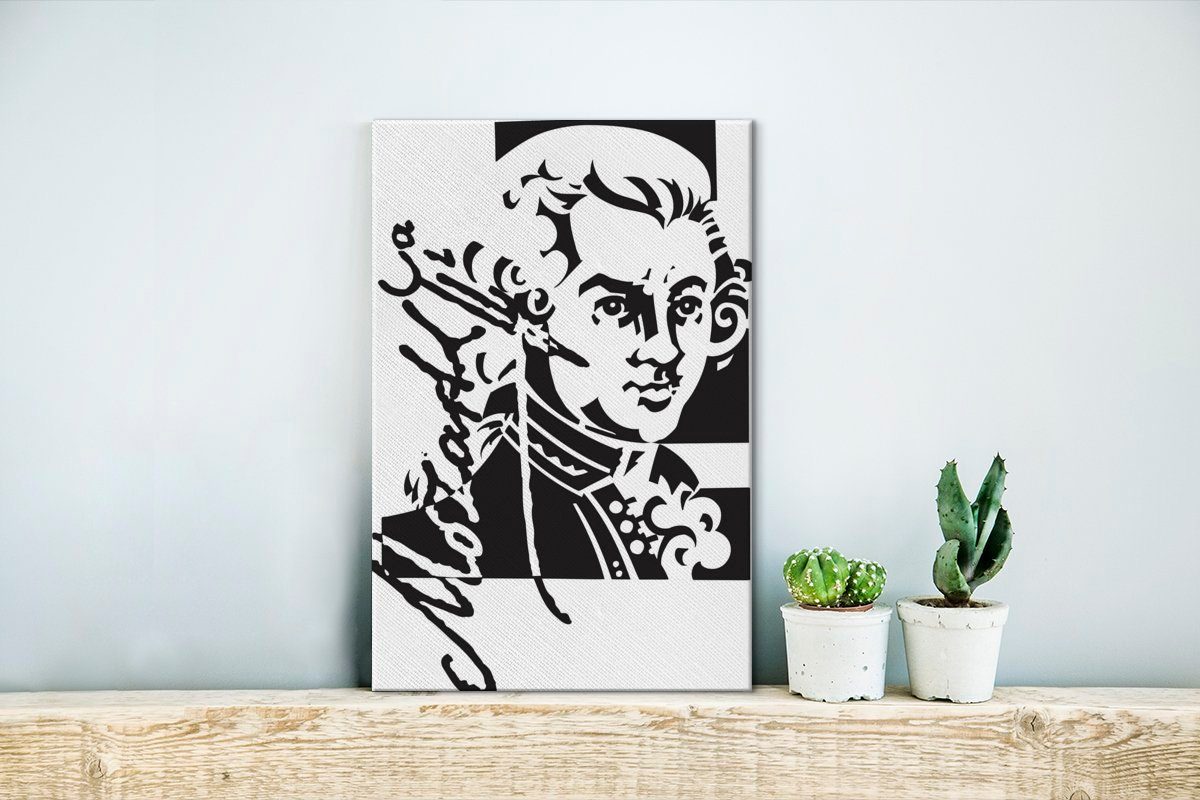 OneMillionCanvasses® Leinwandbild Illustration von Mozart St), Leinwandbild seiner (1 inkl. Unterschrift fertig bespannt in Gemälde, und cm Zackenaufhänger, schwarz-weiß, 20x30