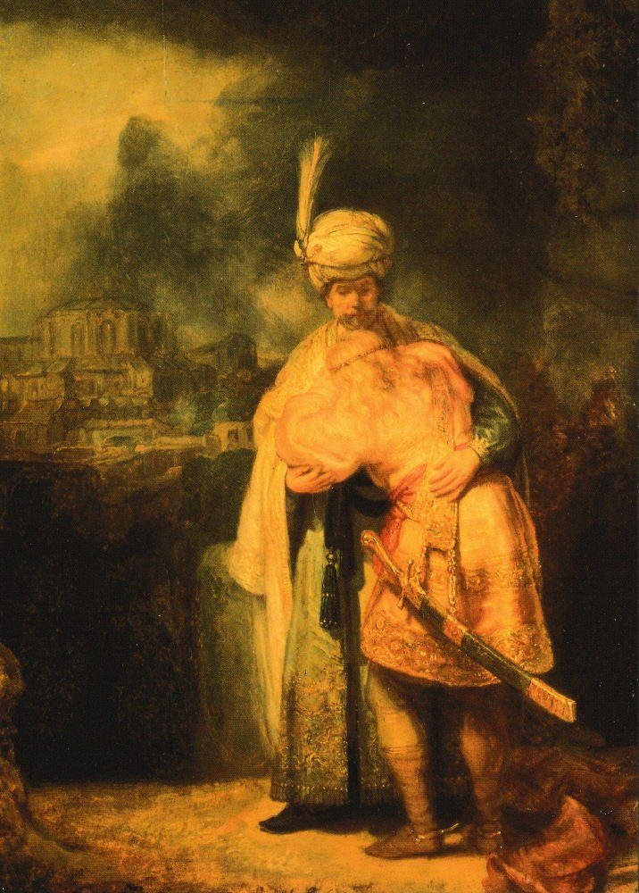 Postkarte Kunstkarte Rembrandt "David nimmt Abschied von Jonathan"