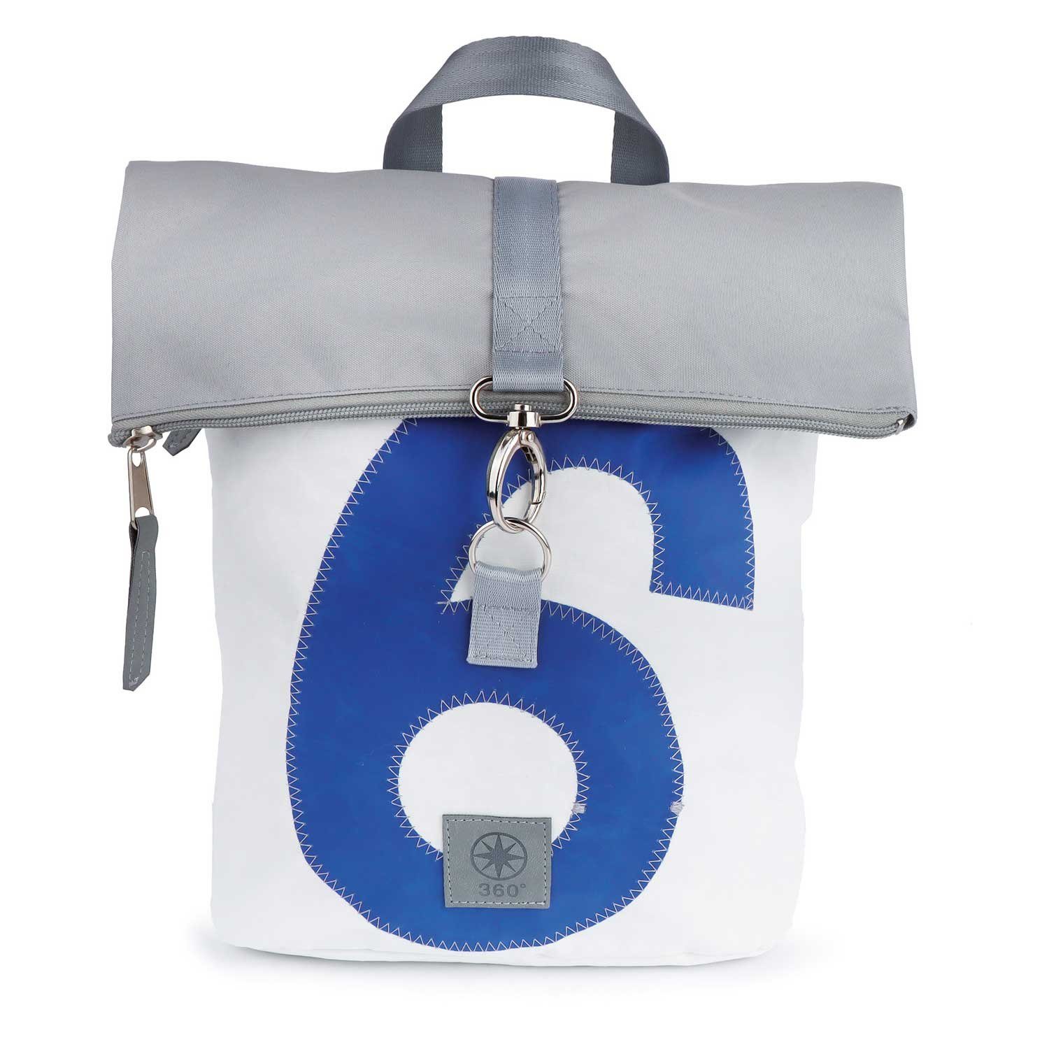 360Grad Freizeittasche Möwe Wickel-Rucksack Segeltuch weiß-grau, Zahl blau Weiß/Blau | Rucksäcke