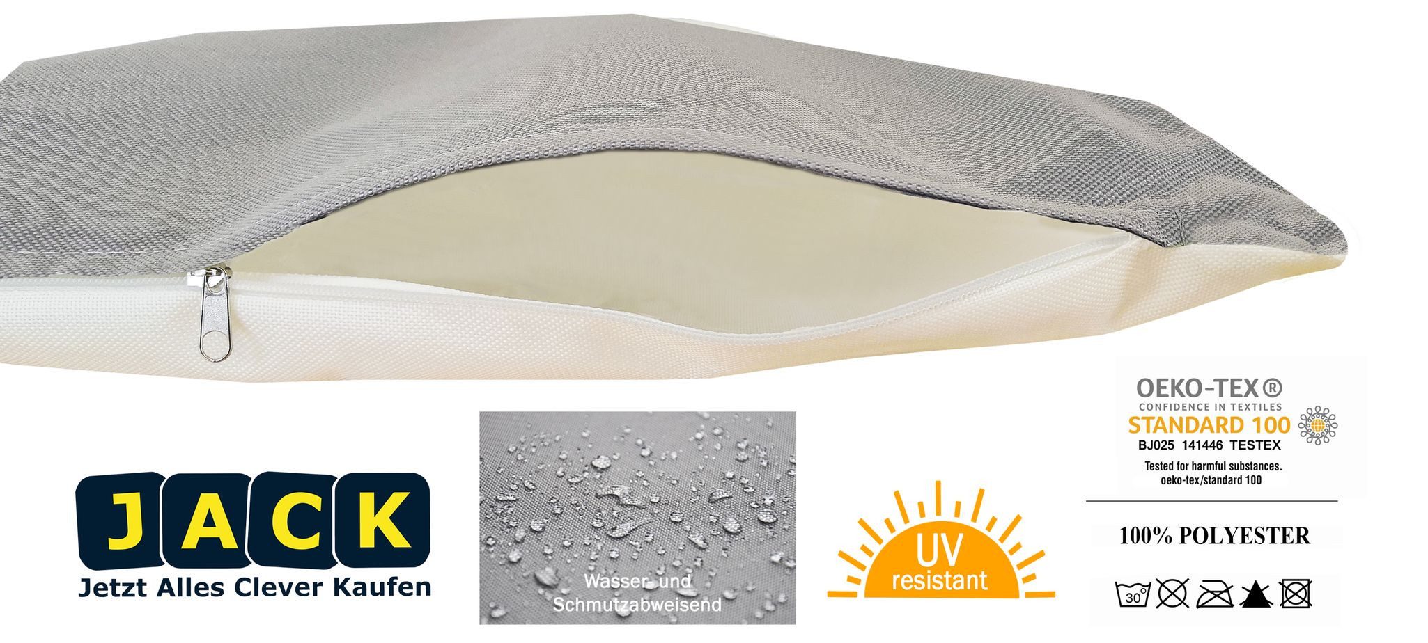 JACK Kissenbezüge JACK 2er Set Wende Outdoor Kissenhülle 2-farbig 45x45cm Wasserfest, (2 Stück), robust und strapazierfähig, Wasserabweisend, für Innen & Außen