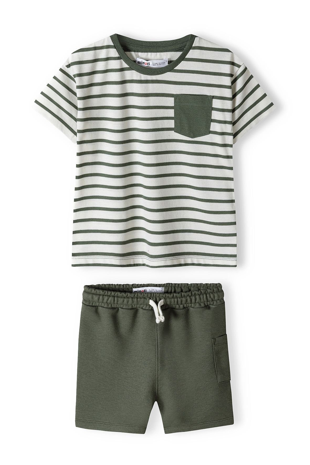MINOTI T-Shirt & Sweatbermudas T-Shirt und Set Shorts (12m-8y) Khakigrün