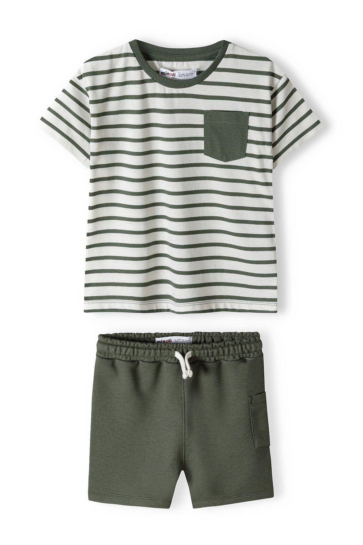 Shorts MINOTI T-Shirt und T-Shirt Khakigrün Set (12m-8y) Sweatbermudas &