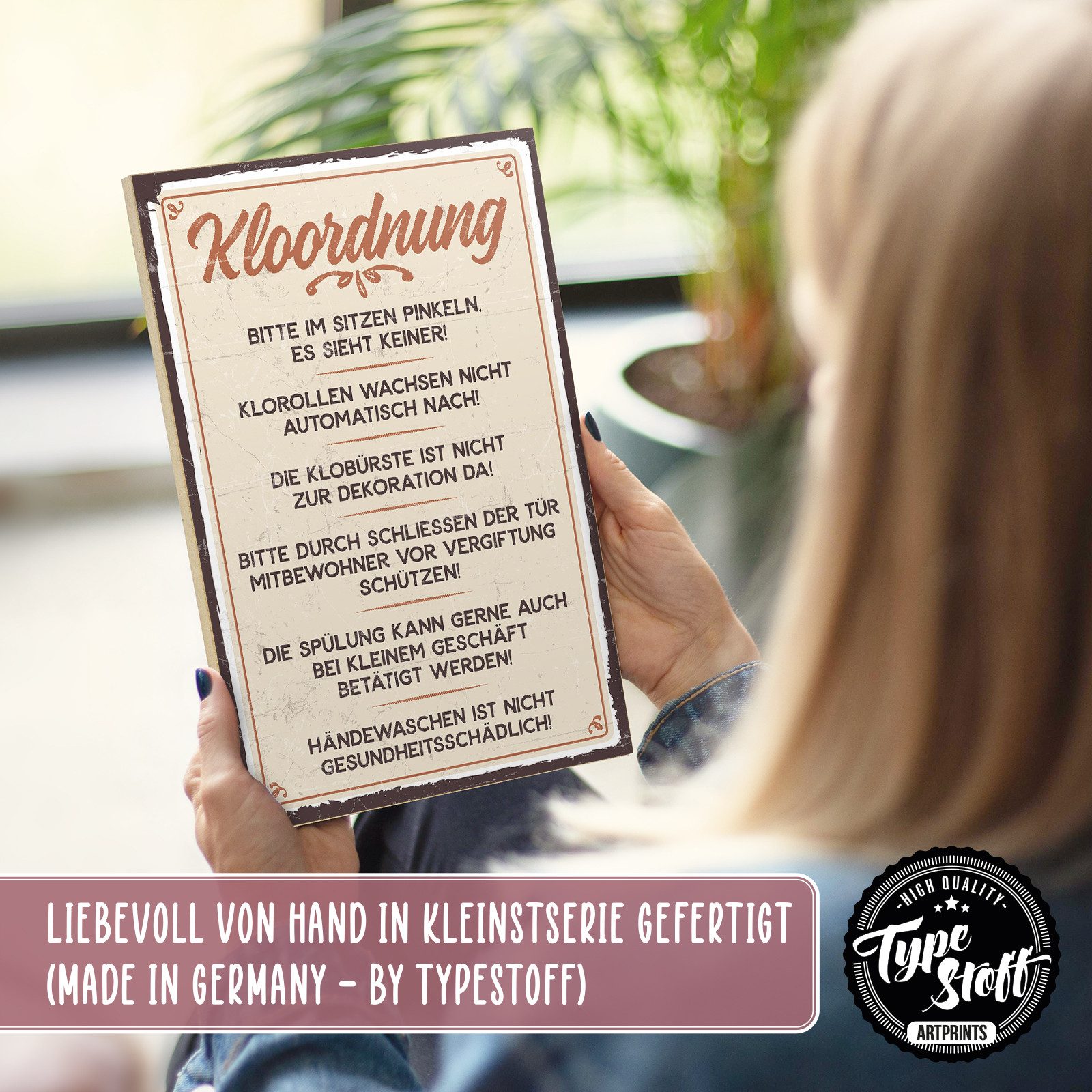 TypeStoff Holzbild Holzschild mit Spruch – KLOORDNUNG, Kloordnung