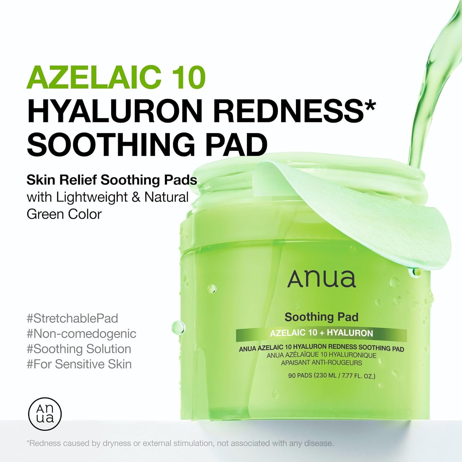 Anua Toner Azelaic 10 Hyaluron Redness Soothing Pads – beruhigende Toner-Pads mit 10 % Azelainsäure & Hyaluronsäure bei Rötung & Irritation – dehnbar, feuchtigkeitsspendend, ideal für empfindliche Haut (90 Pads)