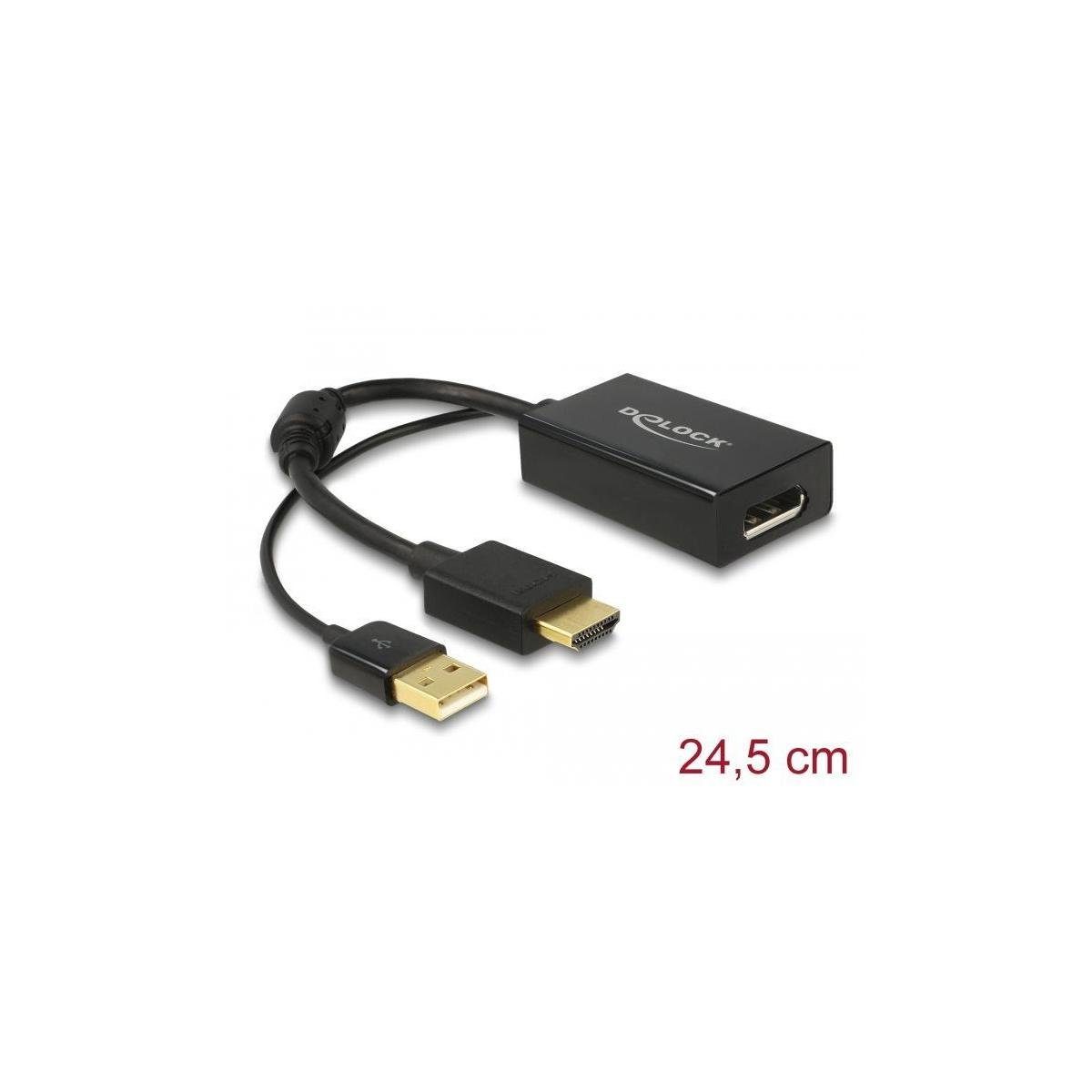 Delock Adapter HDMI-A Stecker > DisplayPort 1.2 Buchse schwarz Computer-Kabel, HDMI, HDMI (25,00 cm)