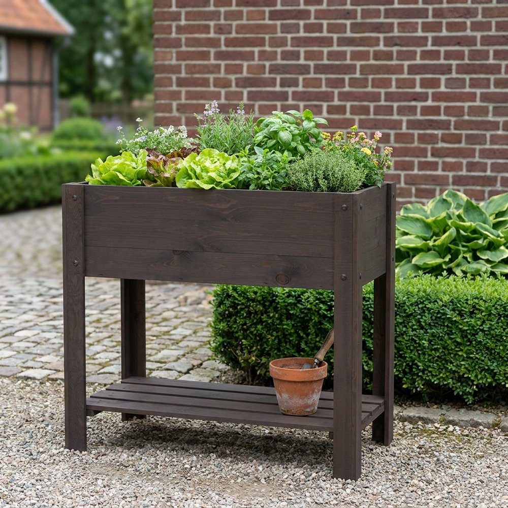Antikas Gartenpflege-Set Hochbeet - Holz - 2 Ablagen - Braun