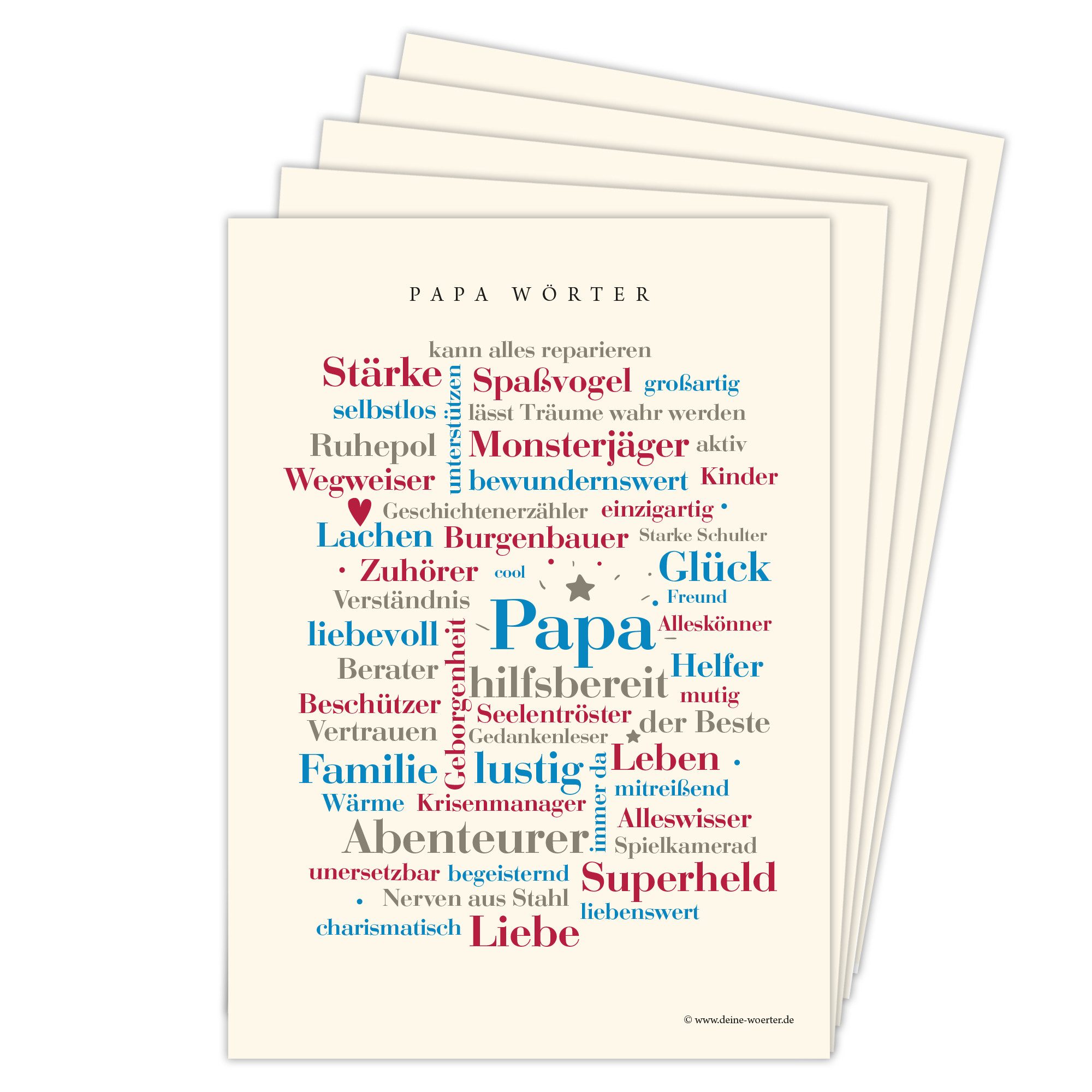 Deine Wörter Grußkarten Papa Wörter Postkarten 5er Set – Geschenk Idee Vatertag A6