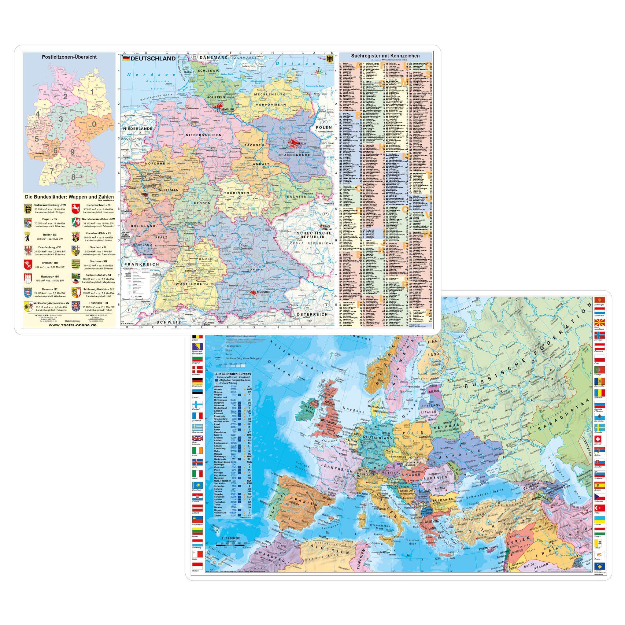 STIEFEL Schreibtischunterlage Deutschland/Europa fürs Büro politisch beidseitig bedruckt,ca.60x42cm, (1 tlg)