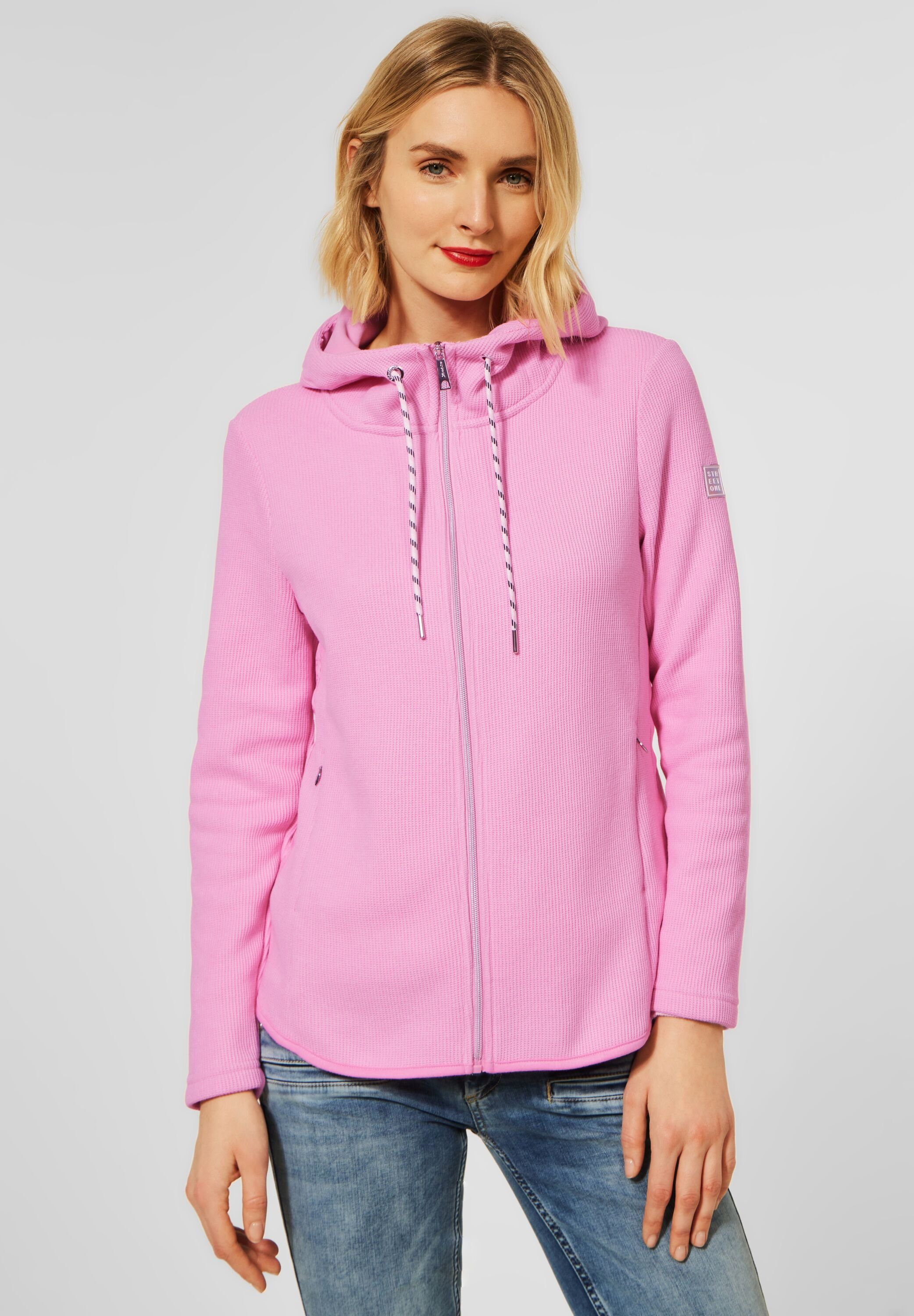 One Ros Kapuzensweatjacke Street Style ONE Hoodie im in Poppy STREET (1-tlg) Shirtjacke geschnitten Locker