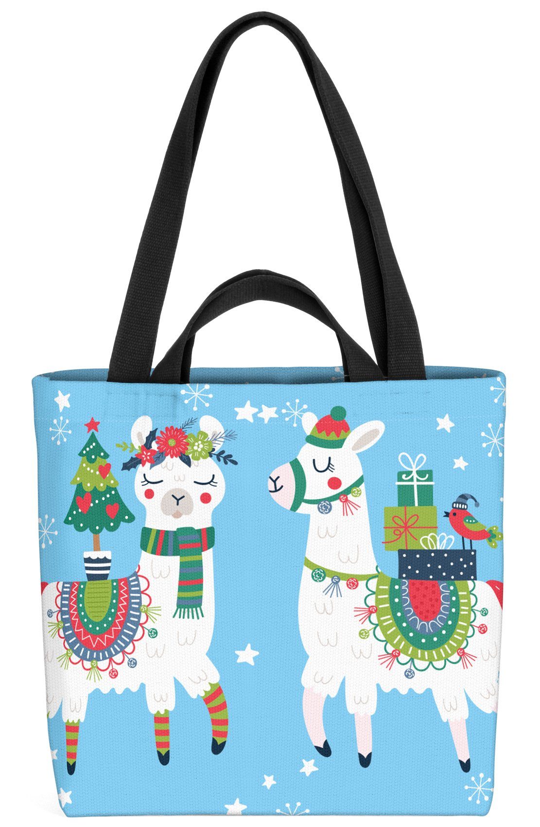 VOID Henkeltasche (1-tlg), Lamas Weihnachten blau Lamas Winter Weihnachten Mexiko Christbaum Tannen | Henkeltaschen