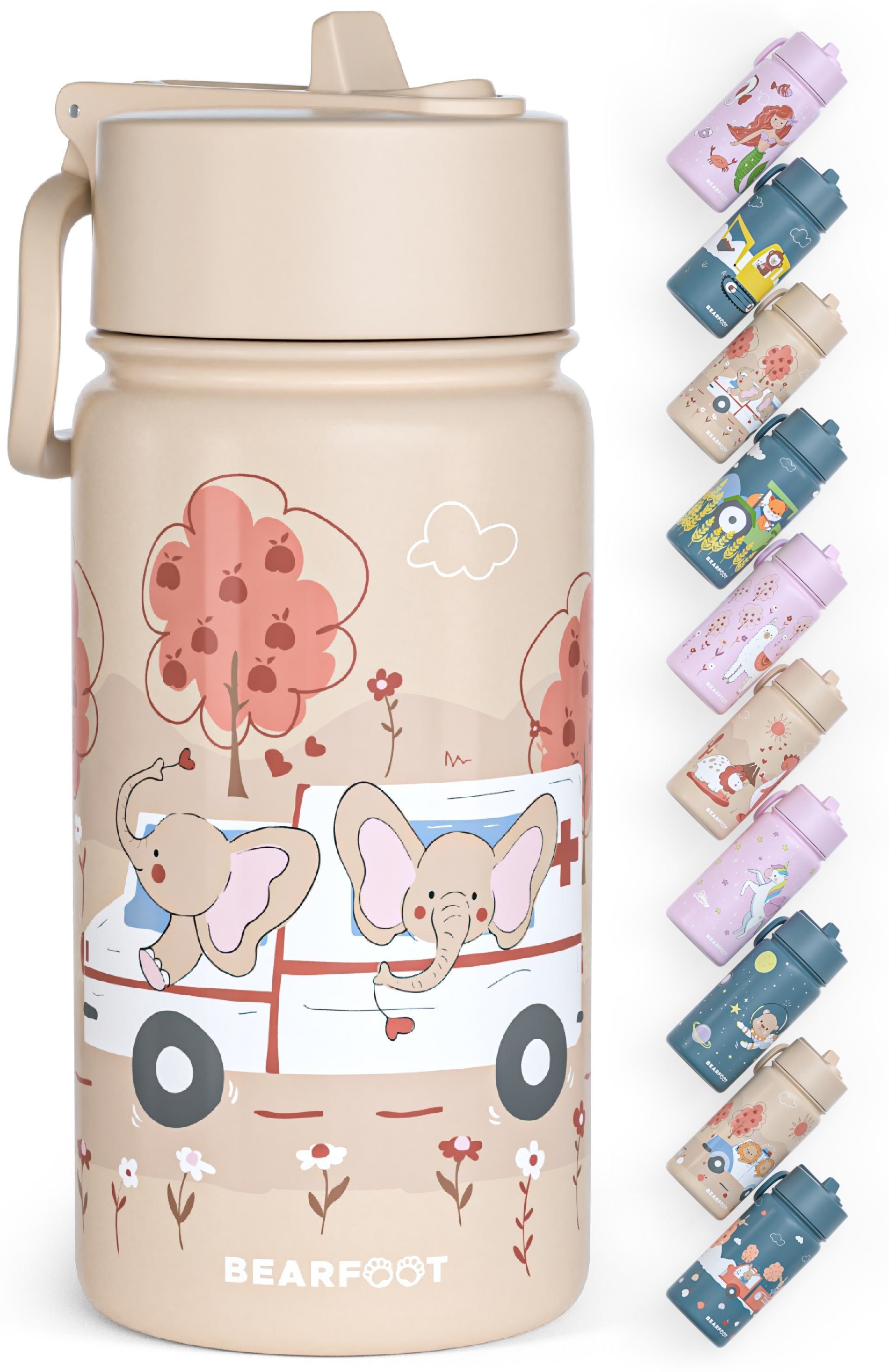 BEARFOOT Trinkflasche Thermo Kinder Trinkflasche Edelstahl - Krankenwagen braun, Thermosflasche, auslaufsicher, Edelstahl, Kinderflasche, BPA-frei