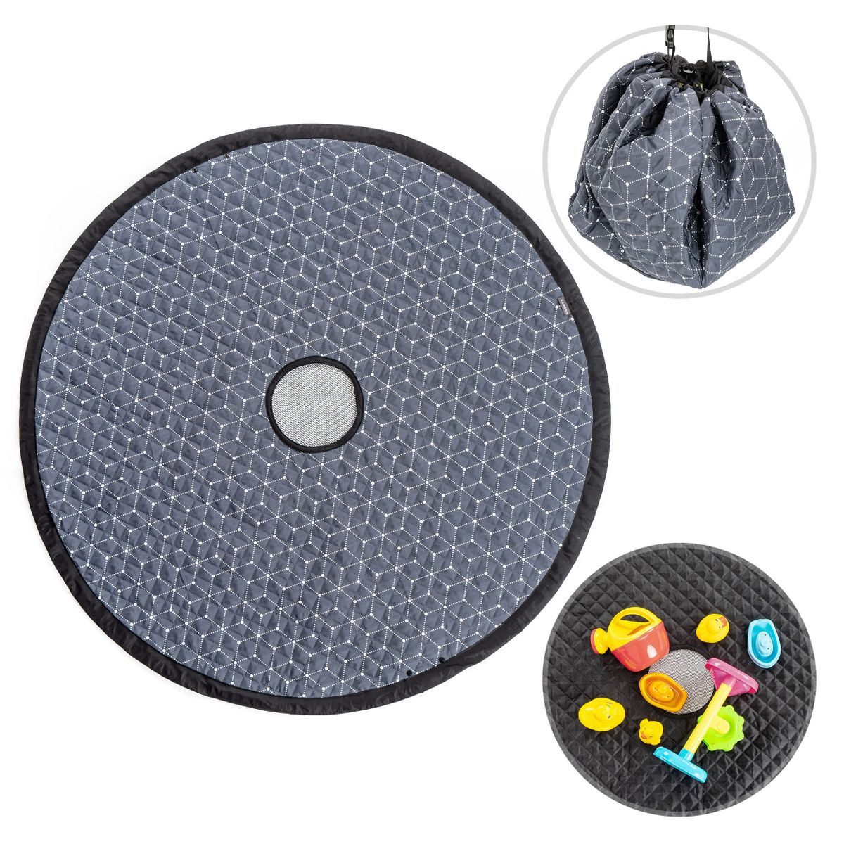 Zamboo Spielmatte Grau Weiß, 2in1 Spielplatzdecke - Tasche für Spielzeug und Sitzunterlage