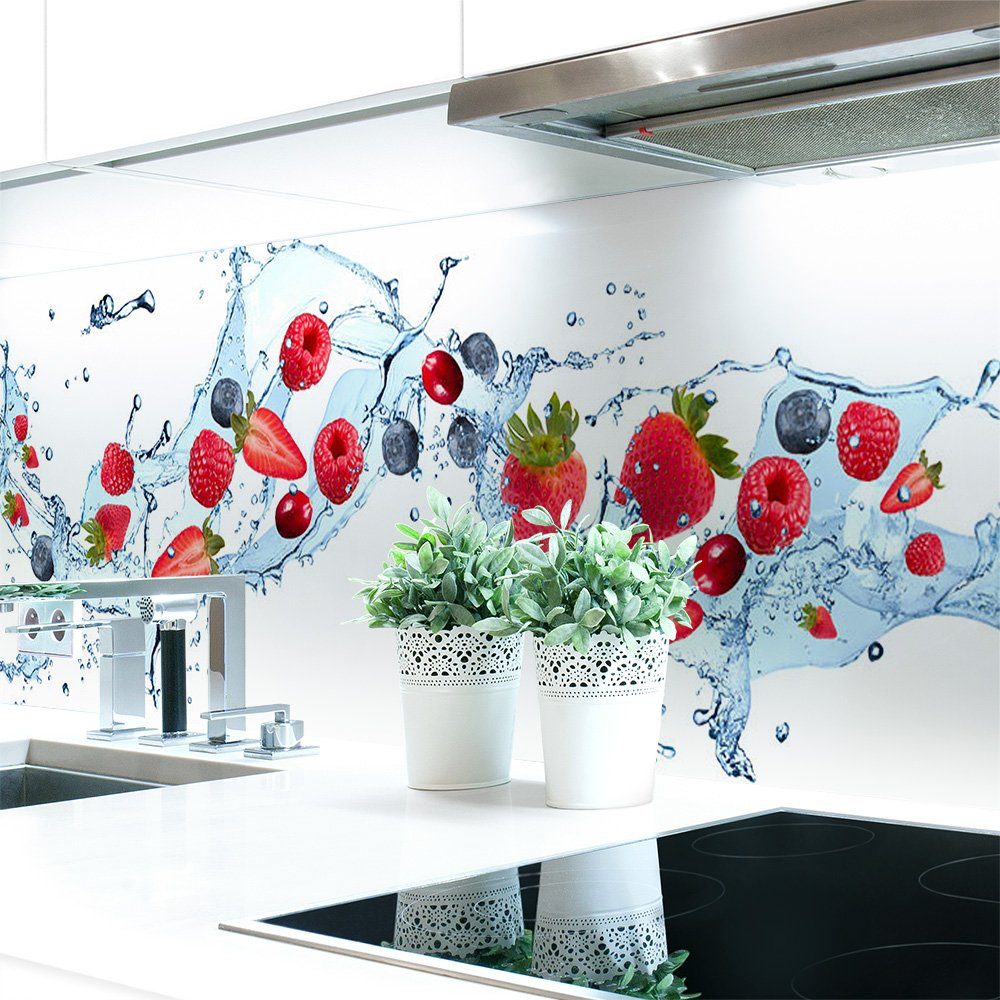 DRUCK-EXPERT Küchenrückwand Küchenrückwand Berry Splash Premium Hart-PVC 0,4 mm selbstklebend