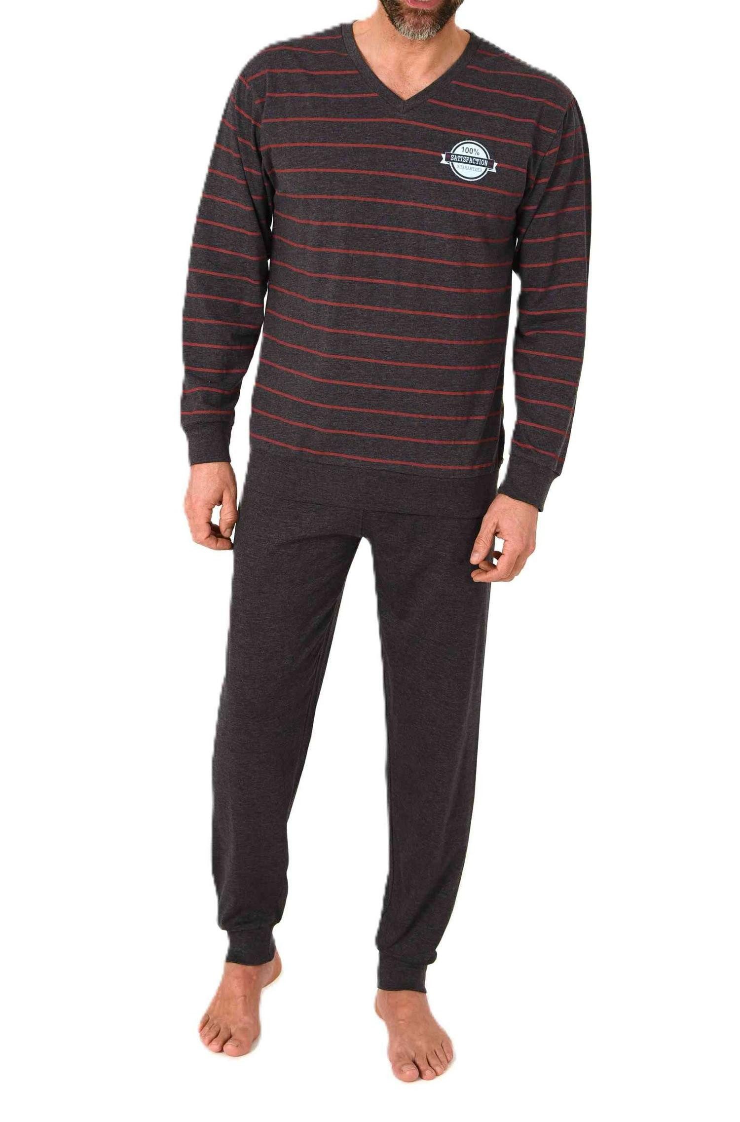 Normann Pyjama Normann Herren langarm Pyjama mit Bündchen in edler Streifen günstig online kaufen