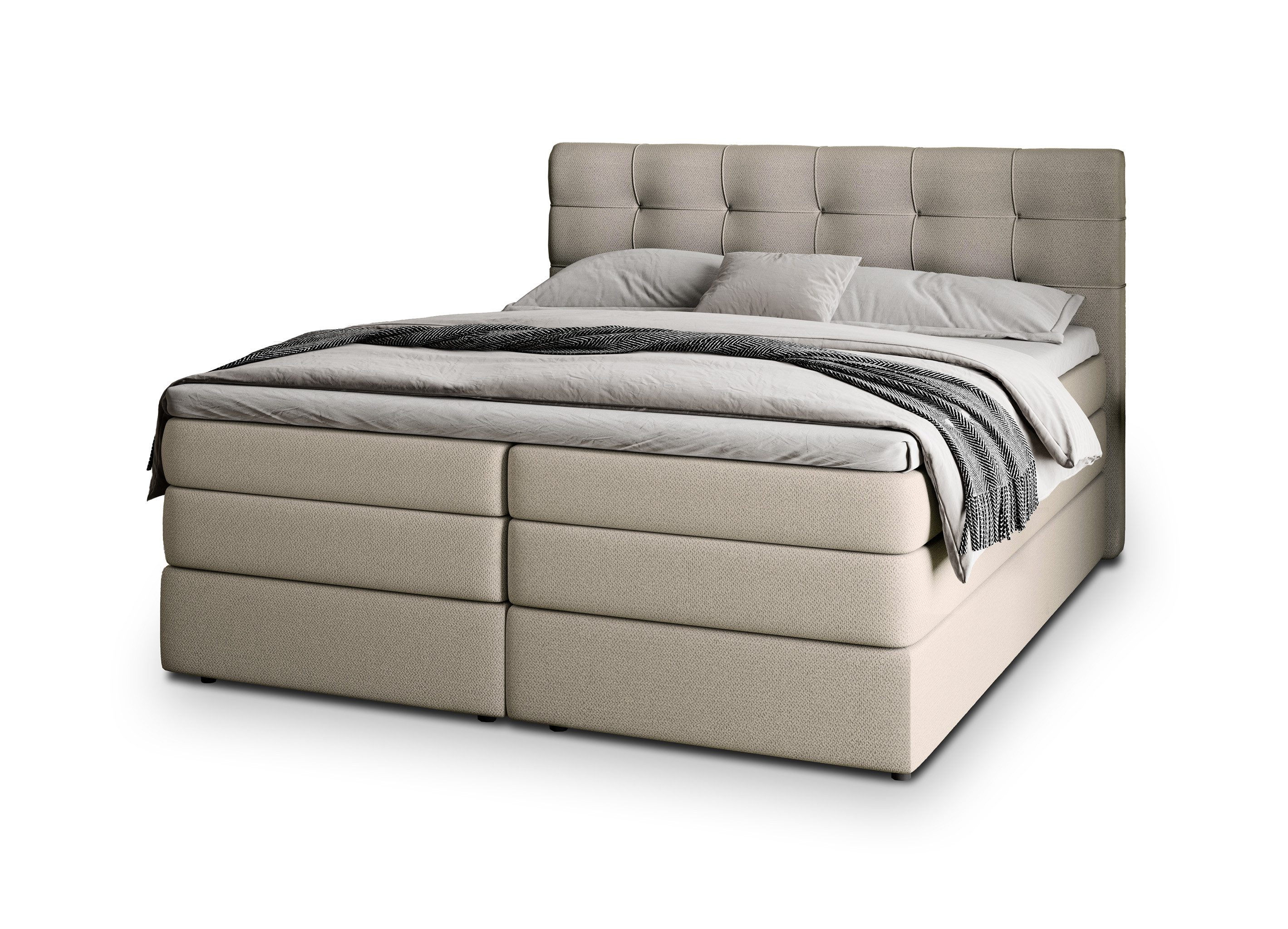 Masseno Boxspringbett AREZI 140x200 cm mit Bonell Matratze und Topper, Doppelbett, Polsterbett mit Kopfteil, Boxspringbett