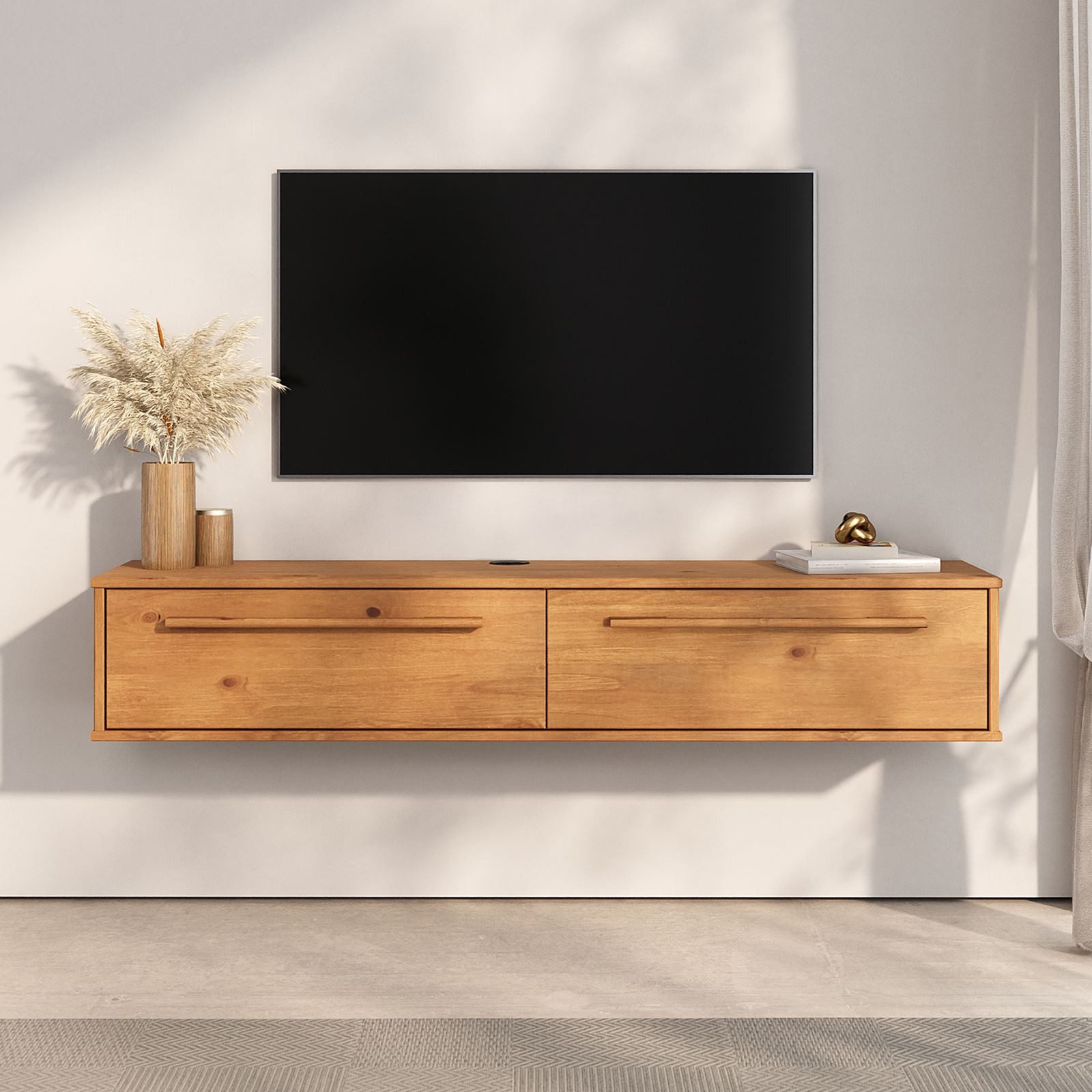 IDIMEX Lowboard TECCA, Sideboard 145 cm mit 2 Türen aus Massivholz wandmontage Eiche Finish