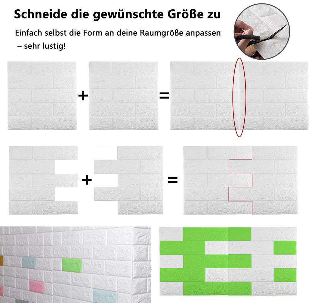 Diwzbyn 3D-Tapete 10 Stück 3D Wandpaneele Steinoptik Selbstklebend 35*38.5cm, (10 St), Wandverkleidung Wasserdicht für Wohnzimmer Küche Schlafzimmer – Bild 4 von 5