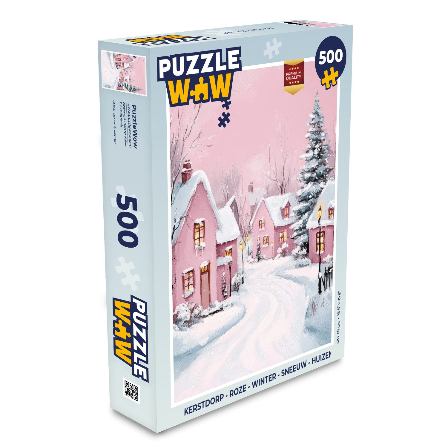 MuchoWow Puzzle Weihnachtsdorf - Rosa - Winter - Schnee - Häuser, 500 Puzzleteile, Foto-Puzzle, Bilderrätsel, Puzzlespiele, Spielzeug