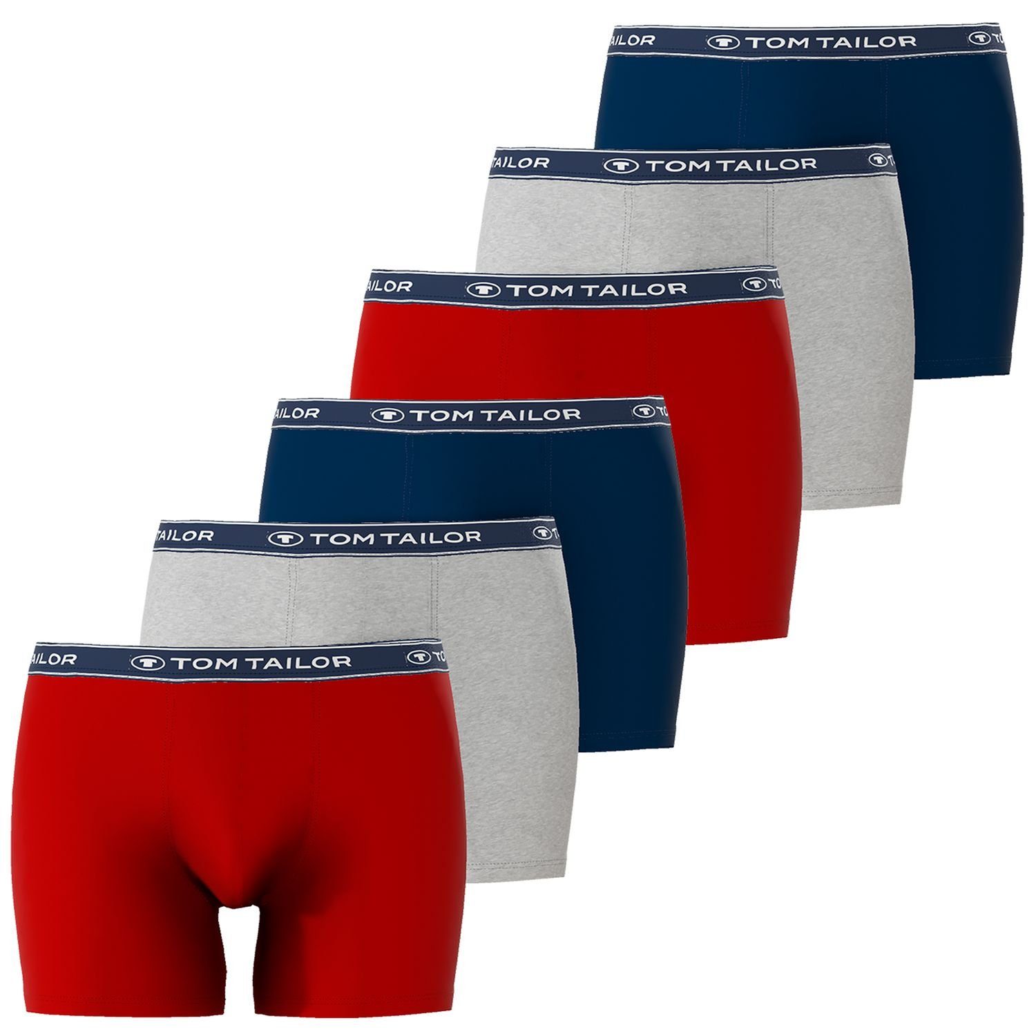 Boxershorts / 6er (6-St) mit Rot Bein, im Grau Logo-Bund, Navy TOM längerem Pack TAILOR elastisch, /