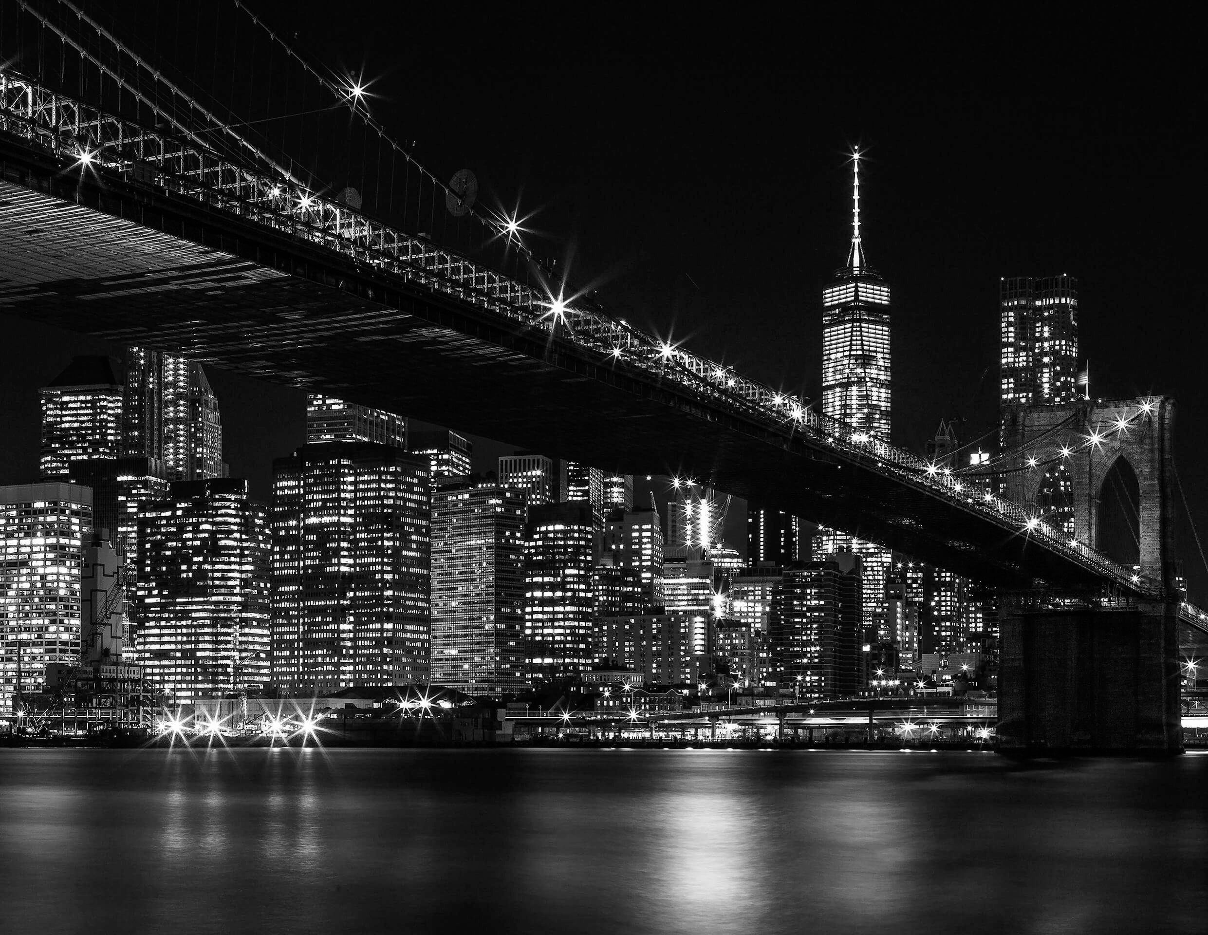 living walls Fototapete New York City Brooklyn Bridge, glatt, abstrakt, naturalistisch, Motiv, Skyline Tapete Brücke Fototapete Wohnzimmer Tapeten Flur Design Optik