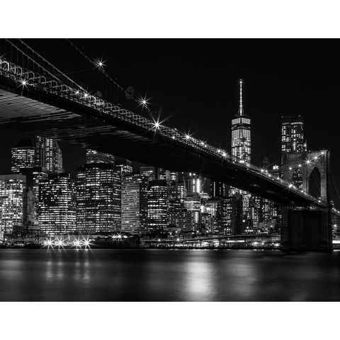 living walls Fototapete New York City Brooklyn Bridge, glatt, Skyline Tapete Brücke Schwarz Weiß Fototapete 3,36m x 2,60m