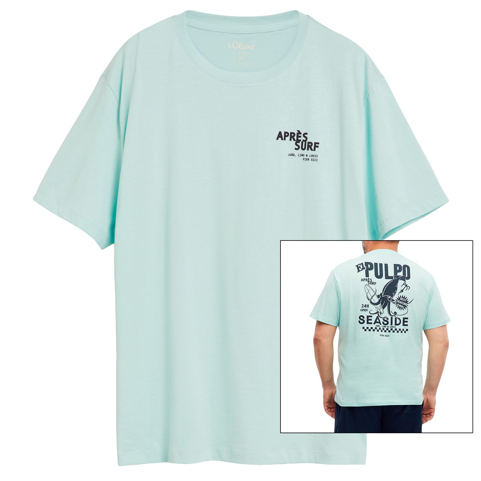 s.Oliver Rundhalsshirt s.Oliver XXL T-Shirt mint maritimer Rückenprint