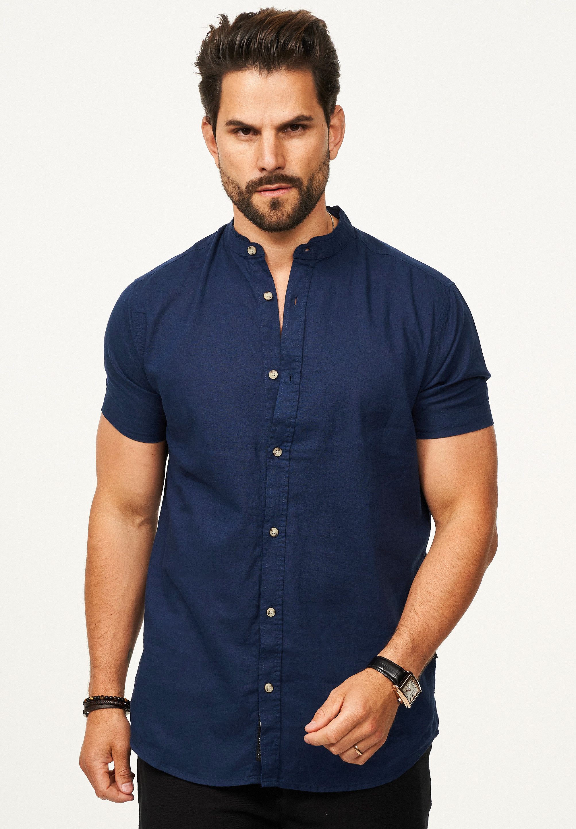 behype Kurzarmhemd als Sommerhemd aus Leinen im Regular-Fit Herren Leinenhe günstig online kaufen