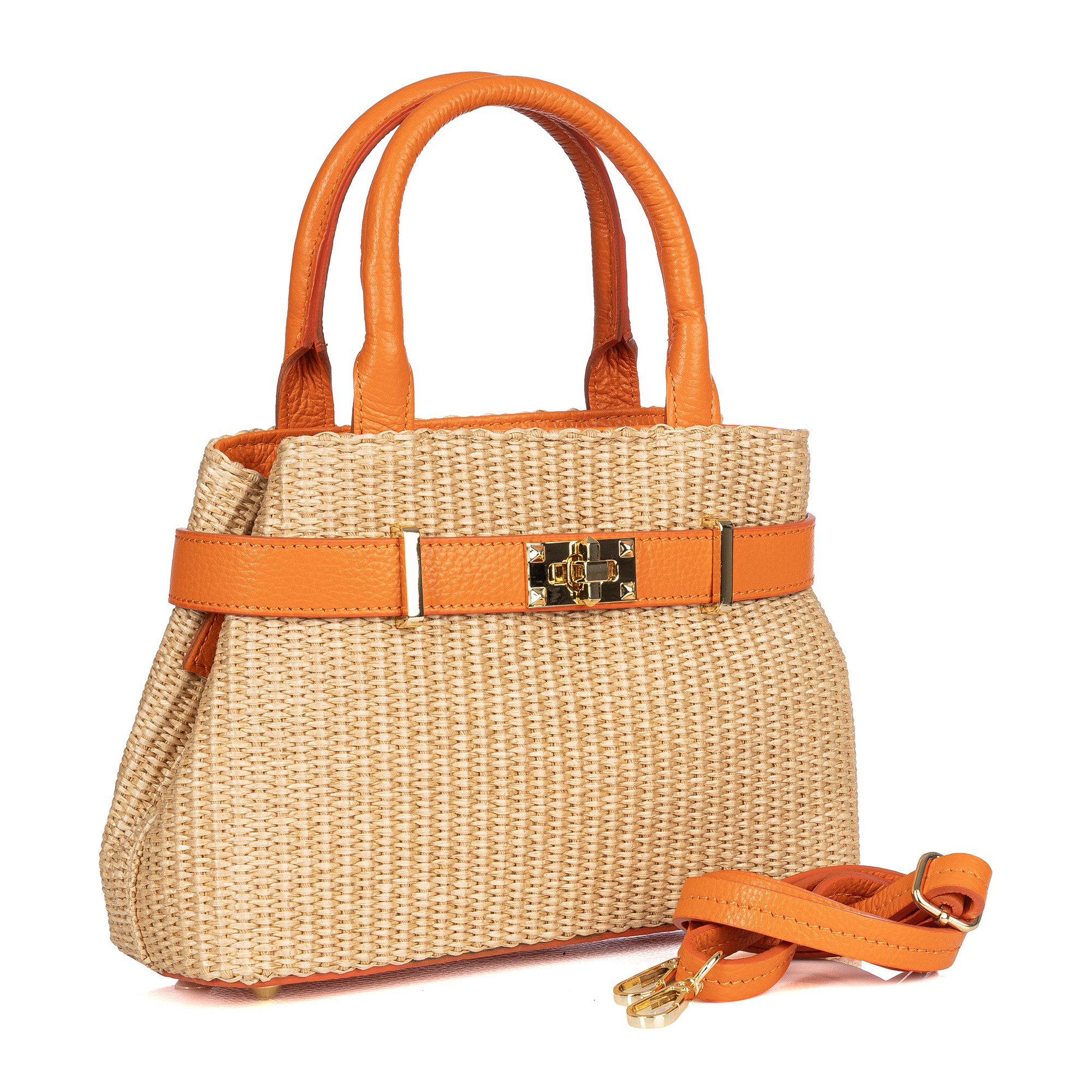 Trachtentasche Damen Raffia-Tasche mit Lederdetails