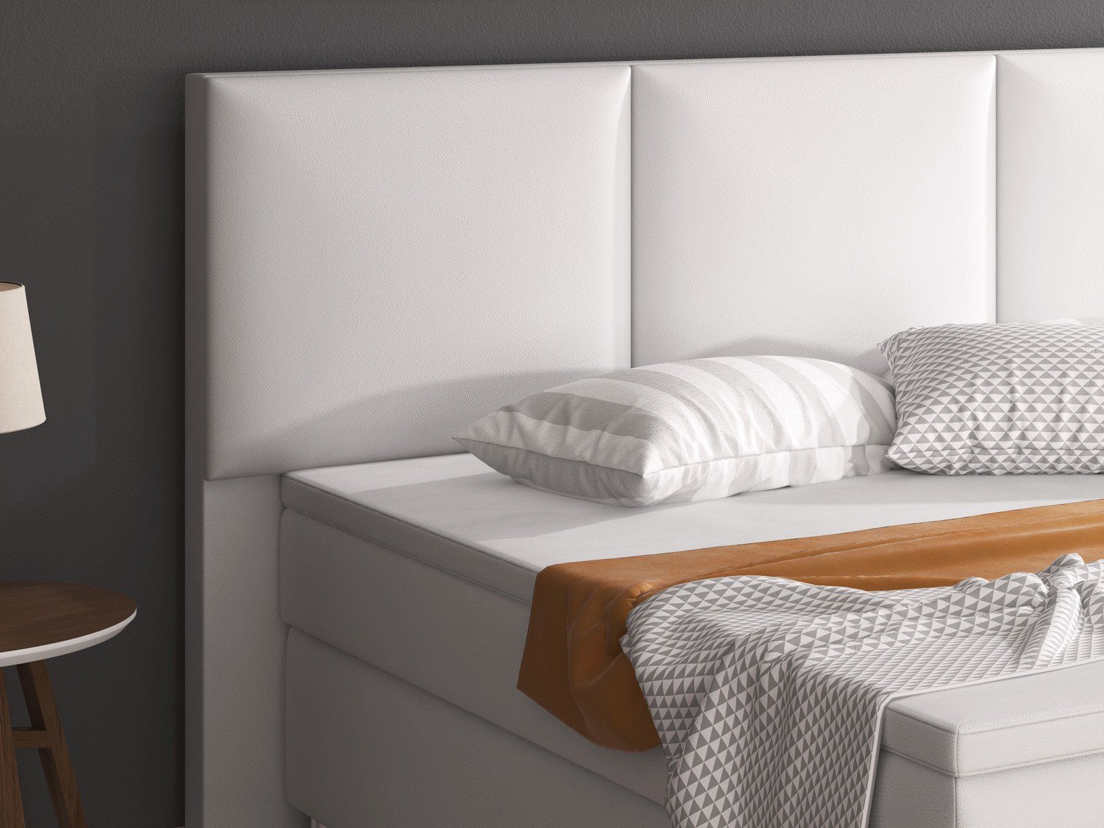 inter Boxspringbett Oslo Kunstleder (180x200 cm, Weiß inkl. Matratzen und Topper)