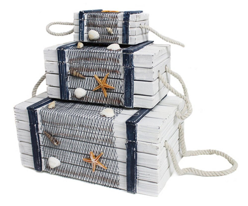 Yudu Kiste 3 TLG. Holztruhen Set Dekokoffer Regalboxen Kisten Maritim