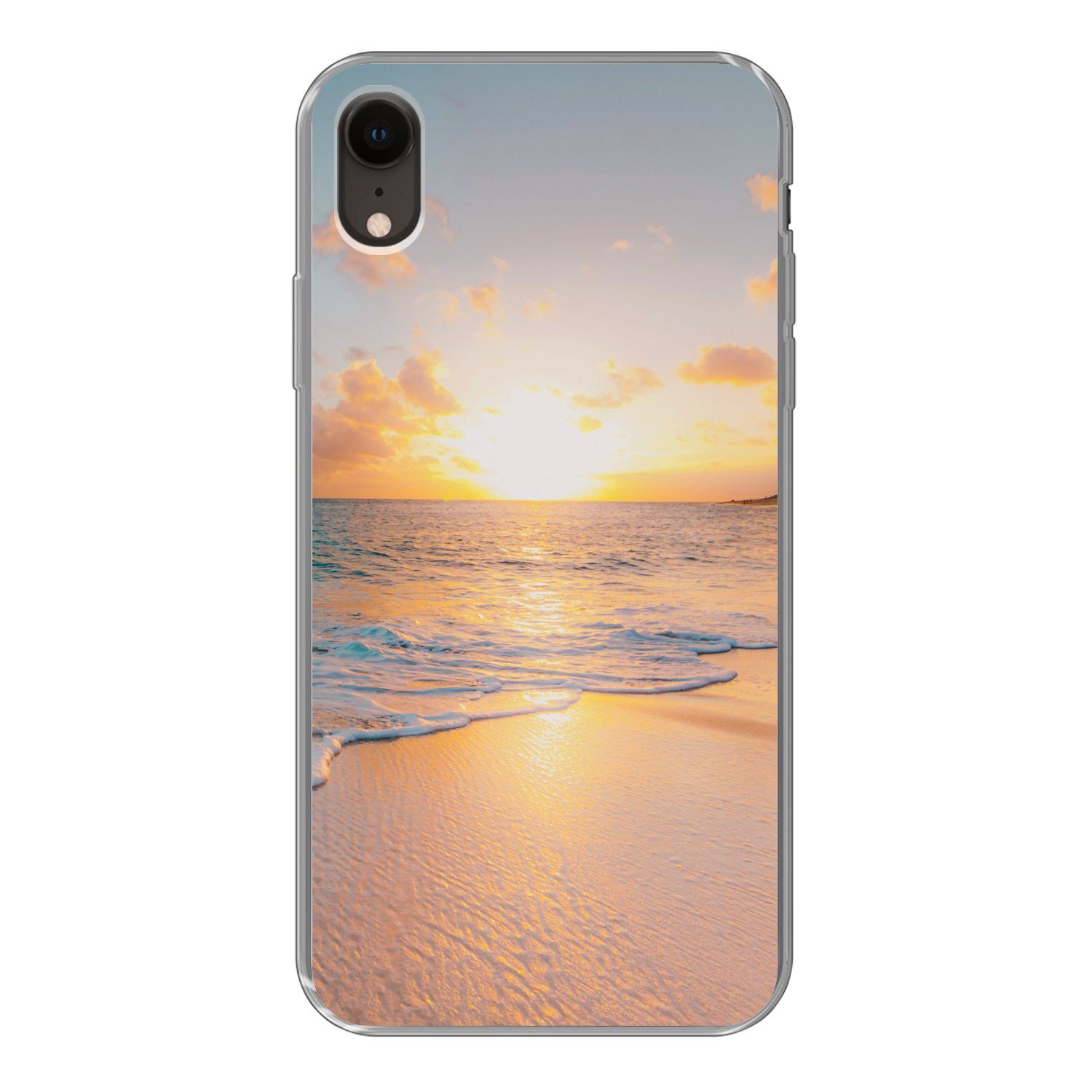 MuchoWow Handyhülle für Apple iPhone XR Sonnenuntergang - Strand - Meer - Sommer - Blau, Smartphone-Bumper, Print, Handy Schutzhülle Dünn