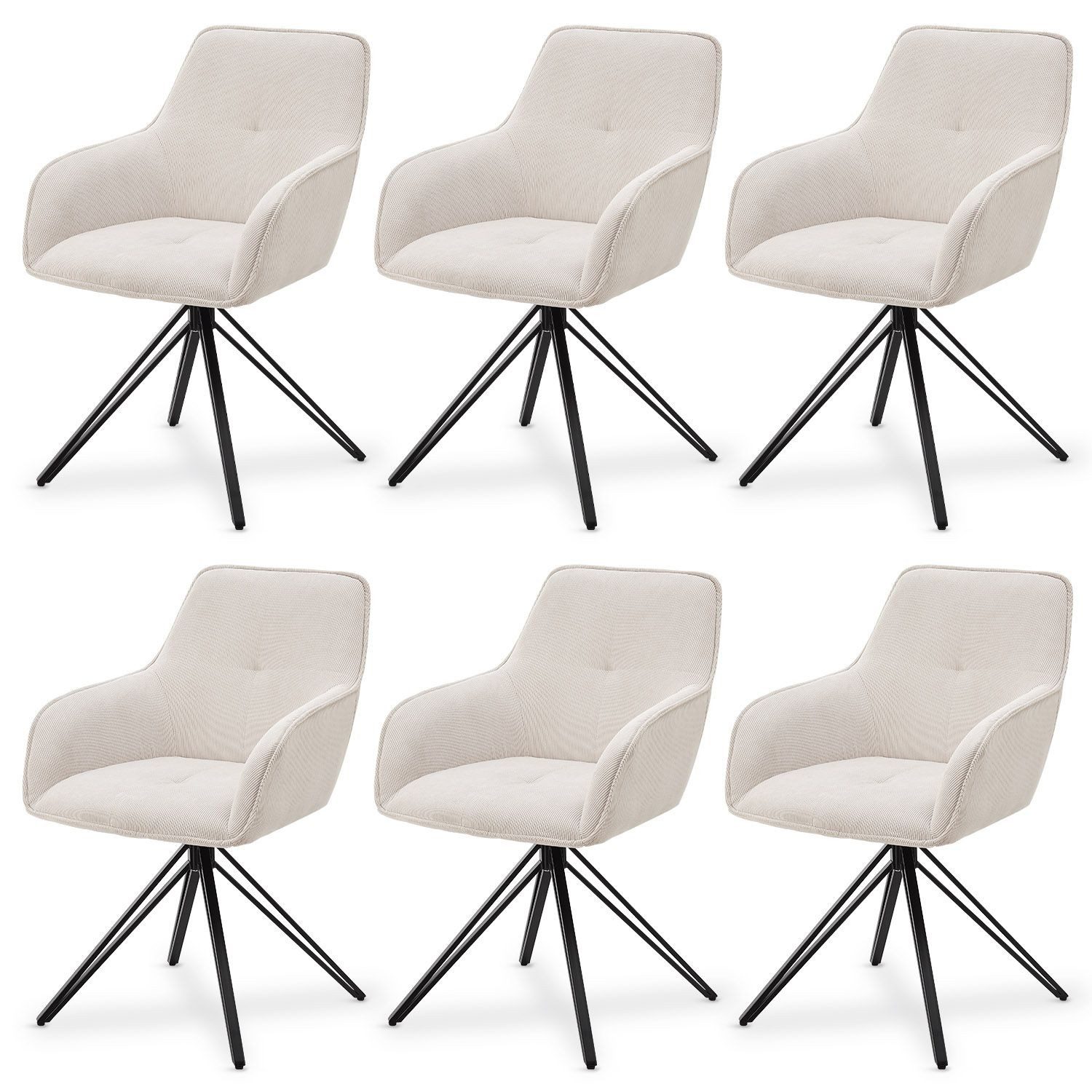 Juskys Esszimmerstuhl Clyde (6 St), 6er Set, Stoff Bezug, gesteppte Polster günstig online kaufen